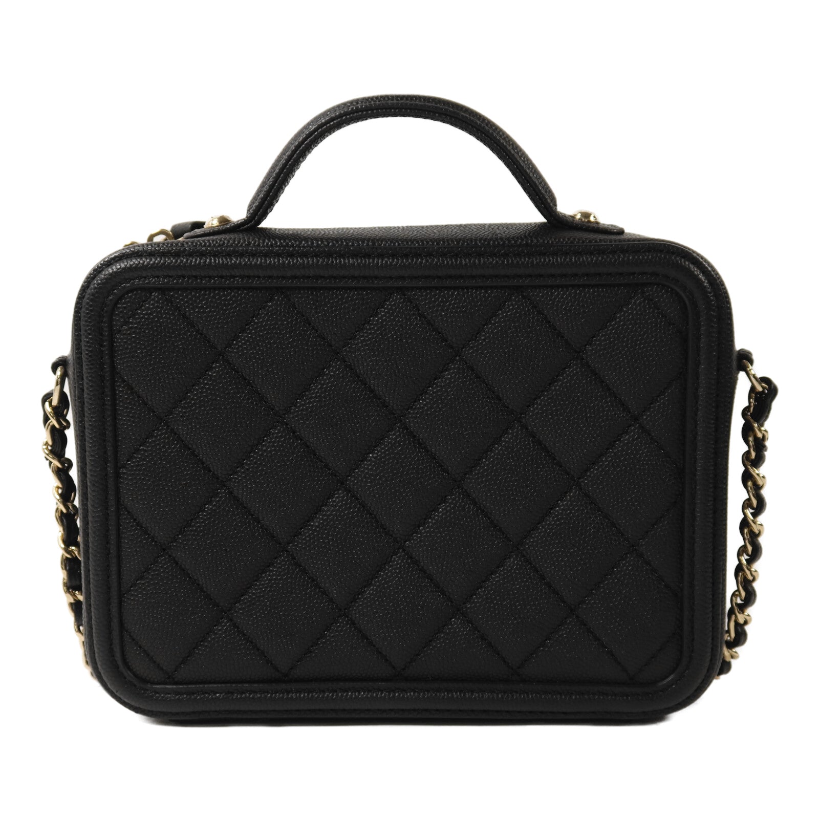 CHANEL 牛皮皮革Vanity Case Small金扣鏈帶手挽肩背兩用袋