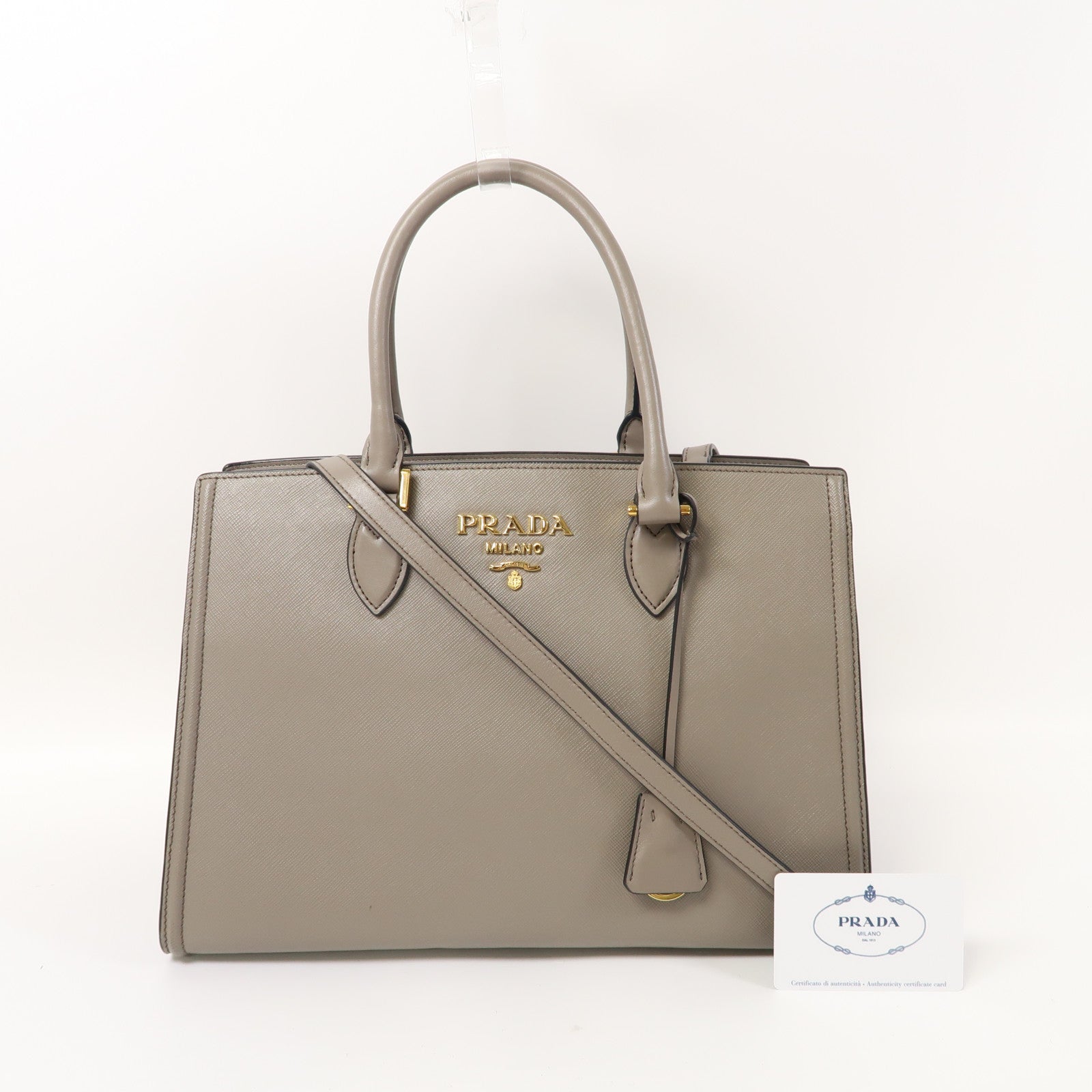 PRADA 牛皮皮革Argilla金扣手挽肩背兩用袋灰色