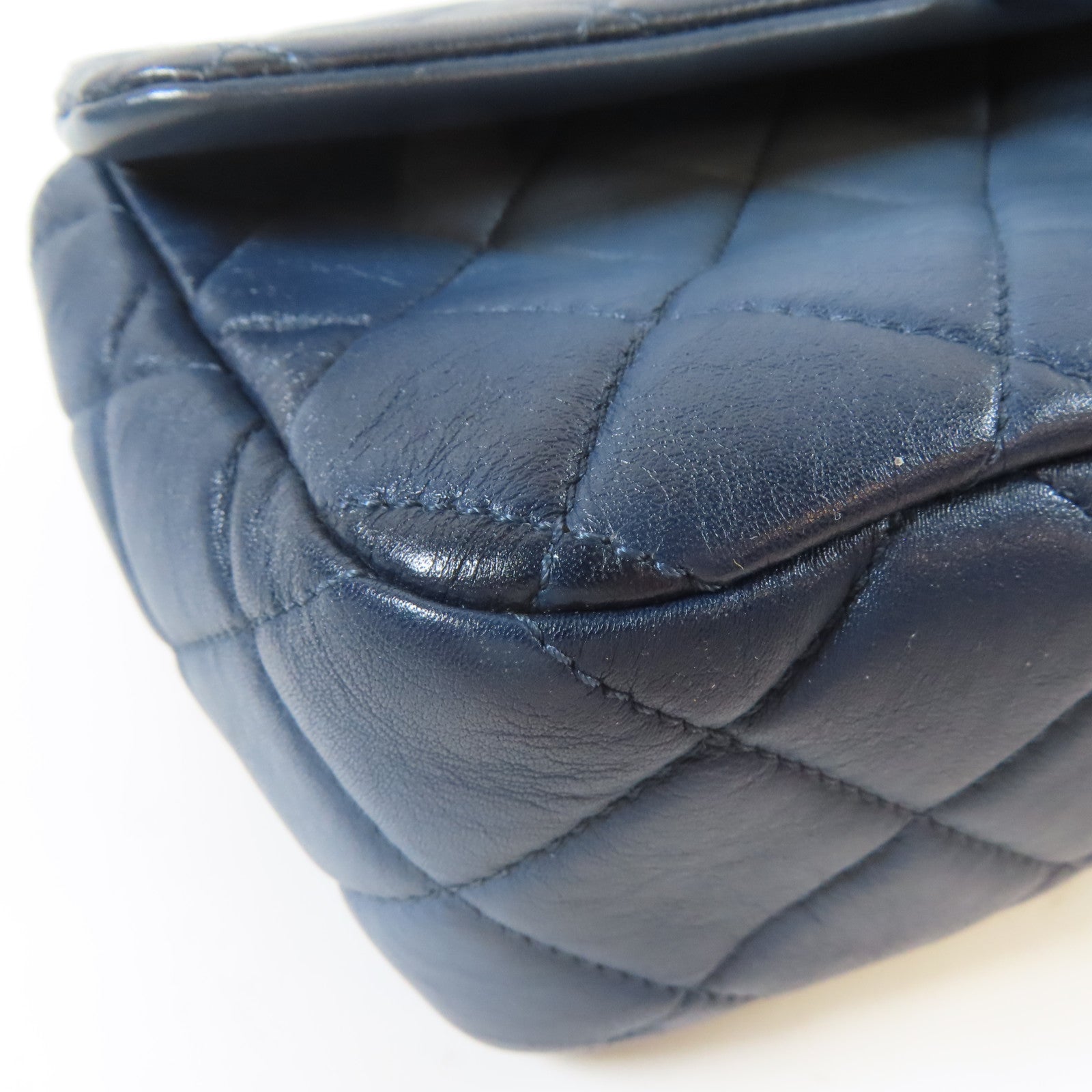 CHANEL 菱格牛皮皮革Shoulder Bag金扣鏈帶肩背袋藍色