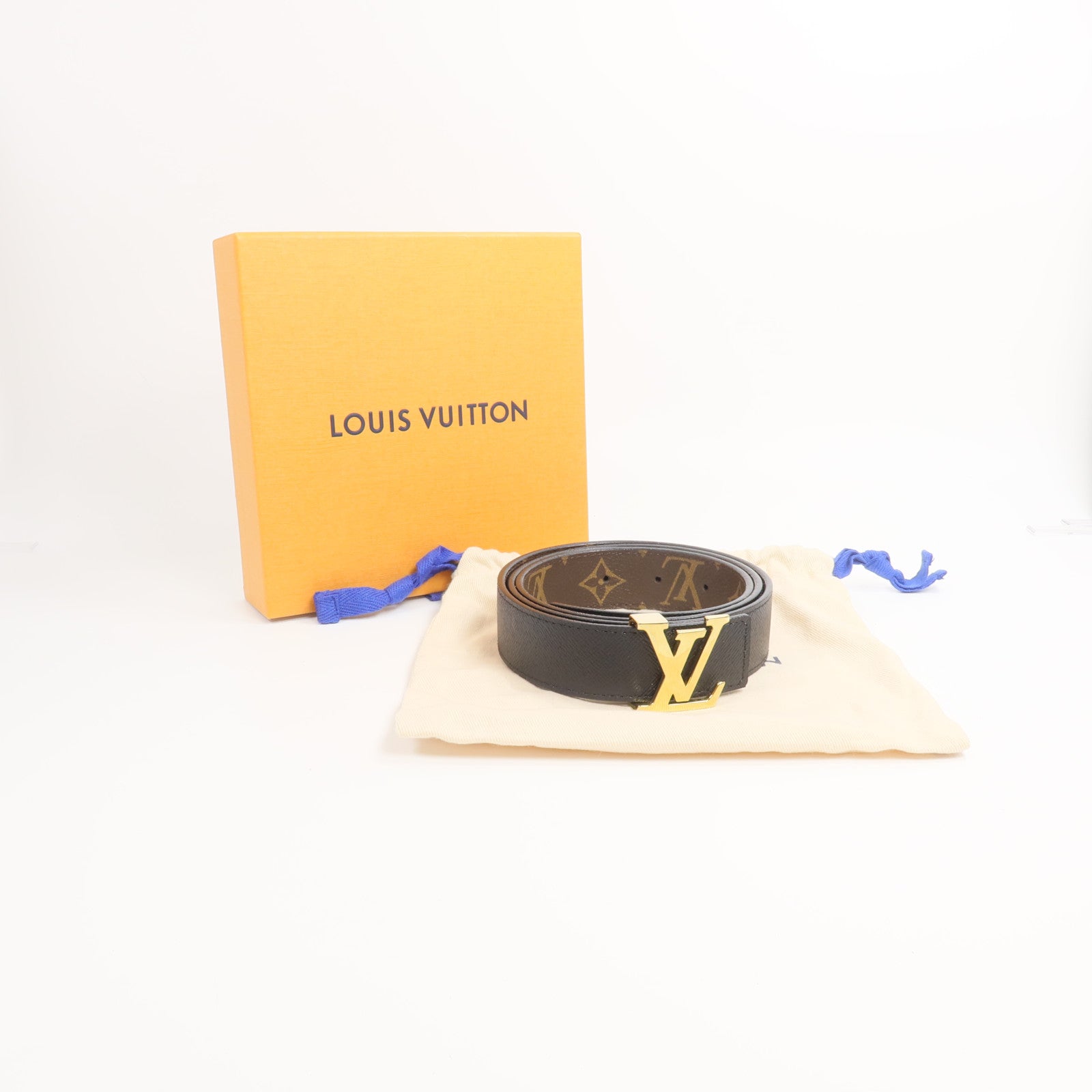 LOUIS VUITTON Monogram/牛皮皮革LV Initiales Reversible Belt 90cm皮帶