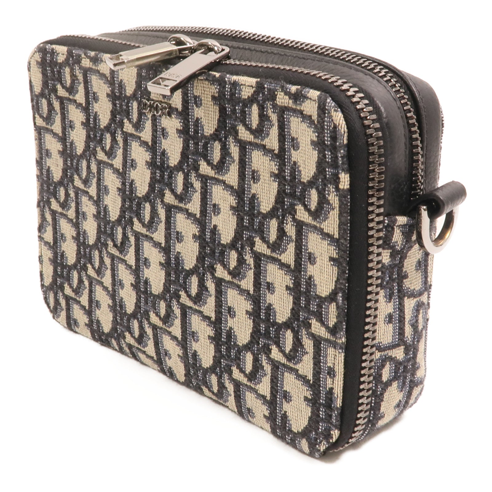 Dior 帆布Oblique Zipped Pouch With Strap銀扣肩背袋