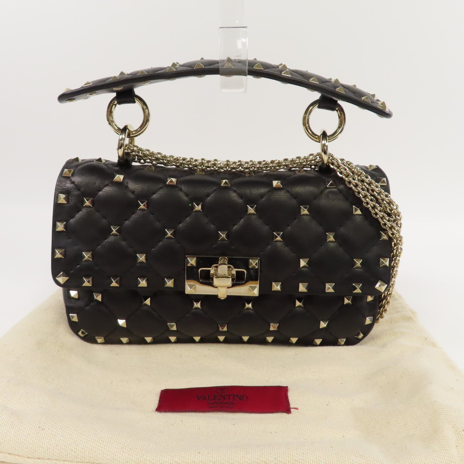 Valentino 皮革2 Way Shoulder金扣手挽肩背兩用袋黑色