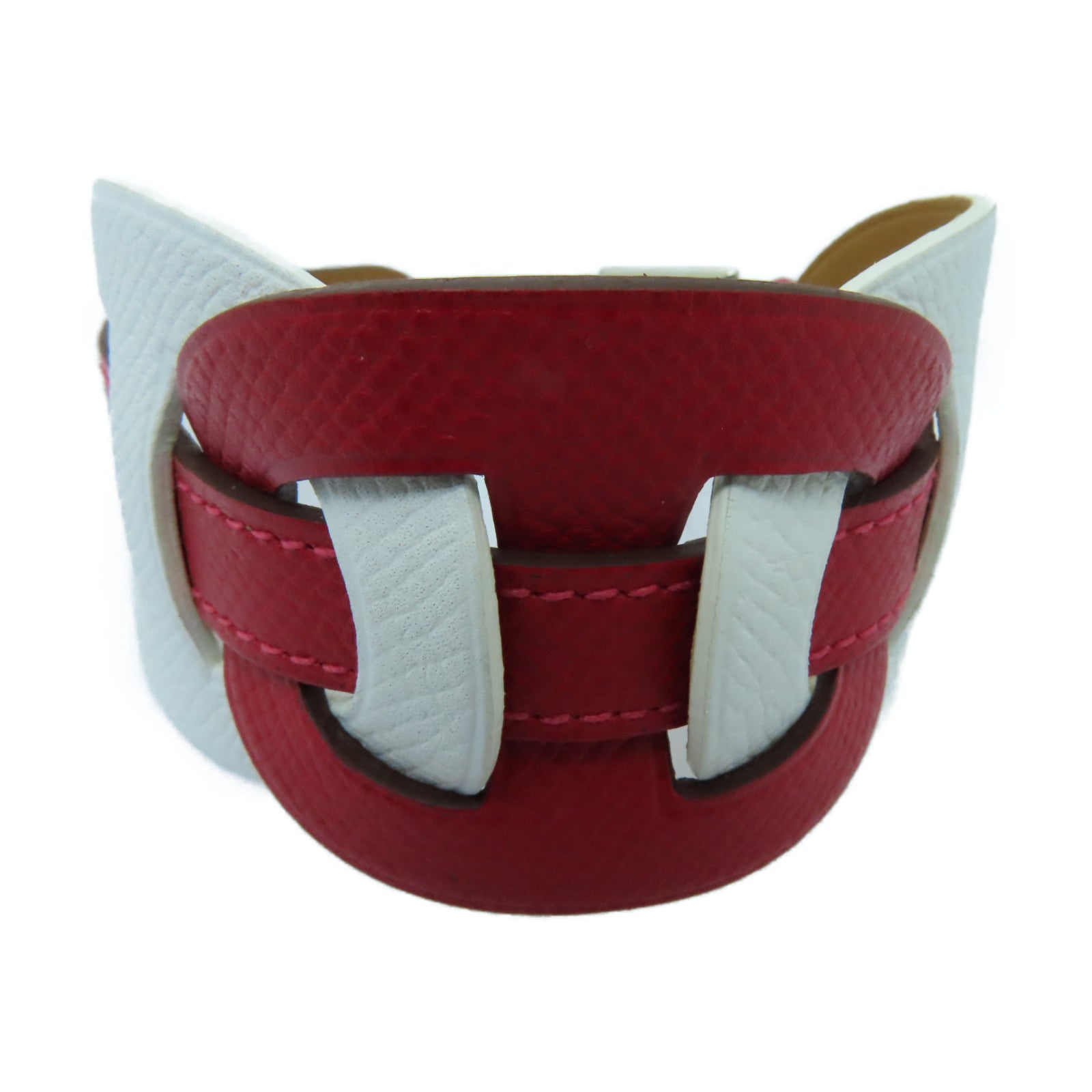 HERMES 【激減優惠】Epsom皮革Bracelet銀扣手鐲白色/紅色