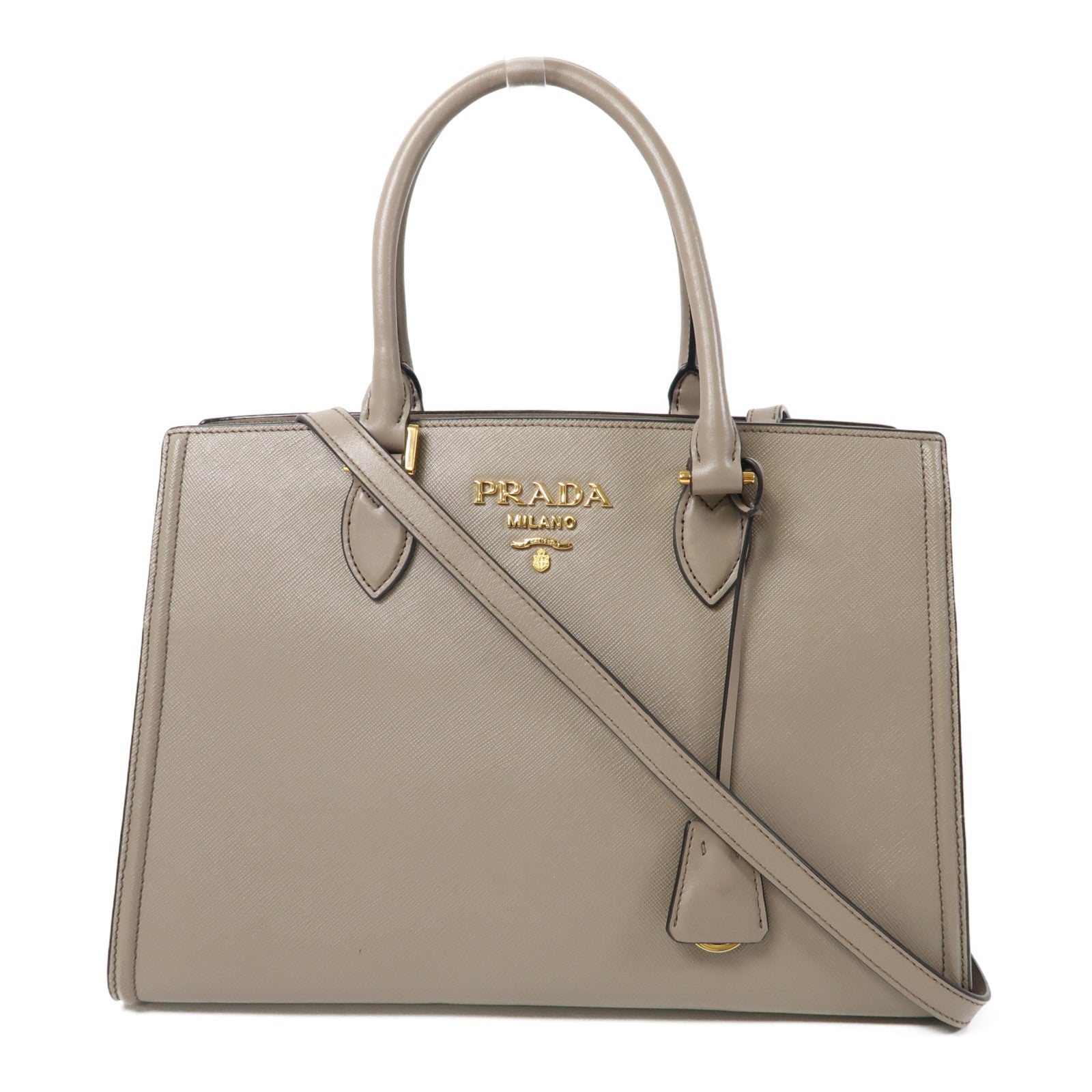PRADA 牛皮皮革Argilla金扣手挽肩背兩用袋灰色