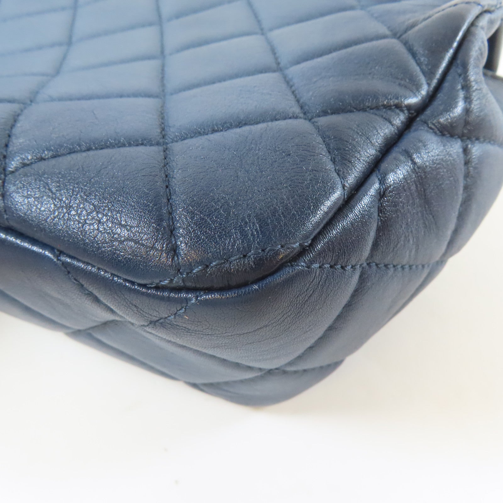 CHANEL 菱格牛皮皮革Shoulder Bag金扣鏈帶肩背袋藍色