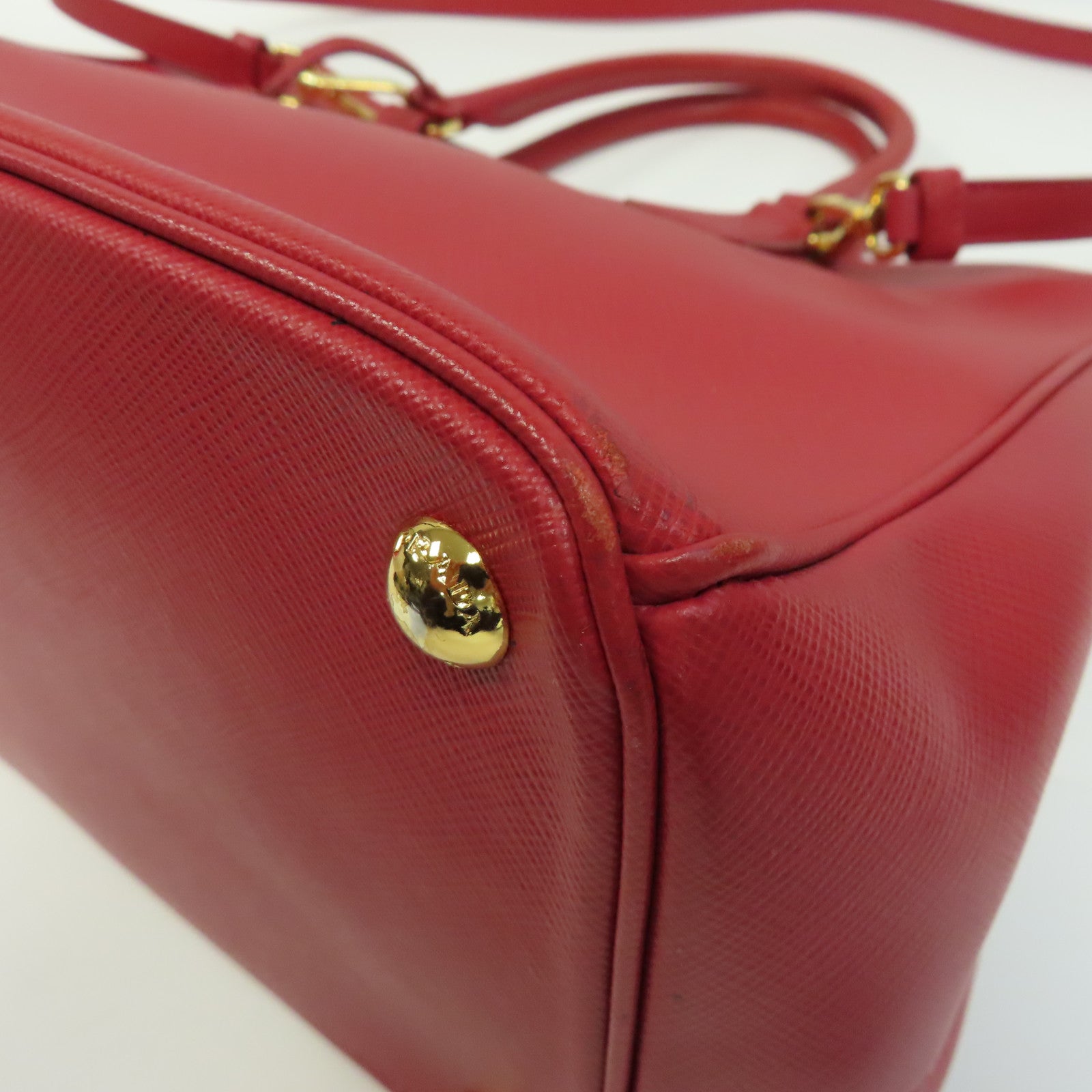 PRADA 皮革2 Way Shoulder金扣手挽肩背兩用袋紅色