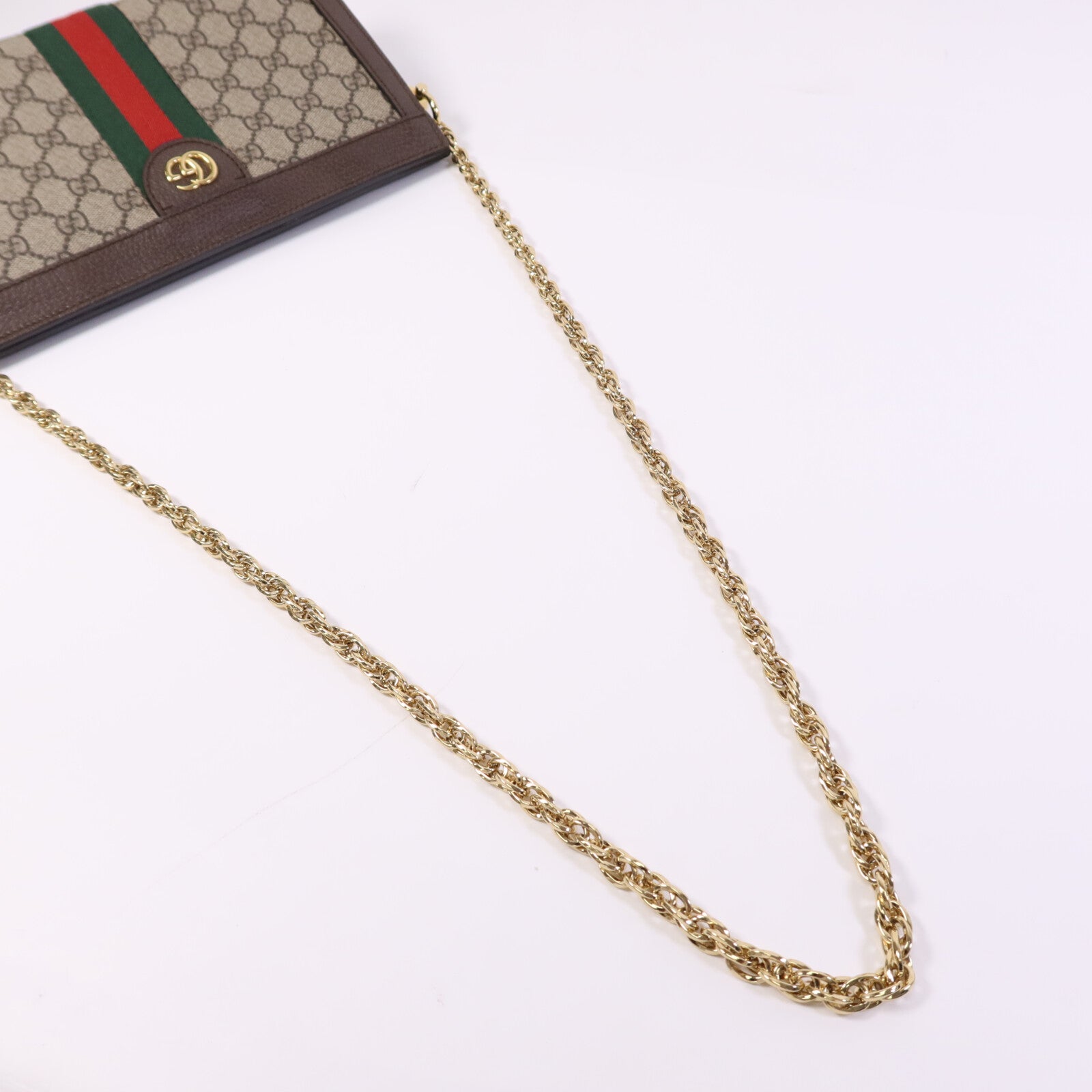 GUCCI 塗層帆布Ophldia GG金扣鏈帶肩背袋