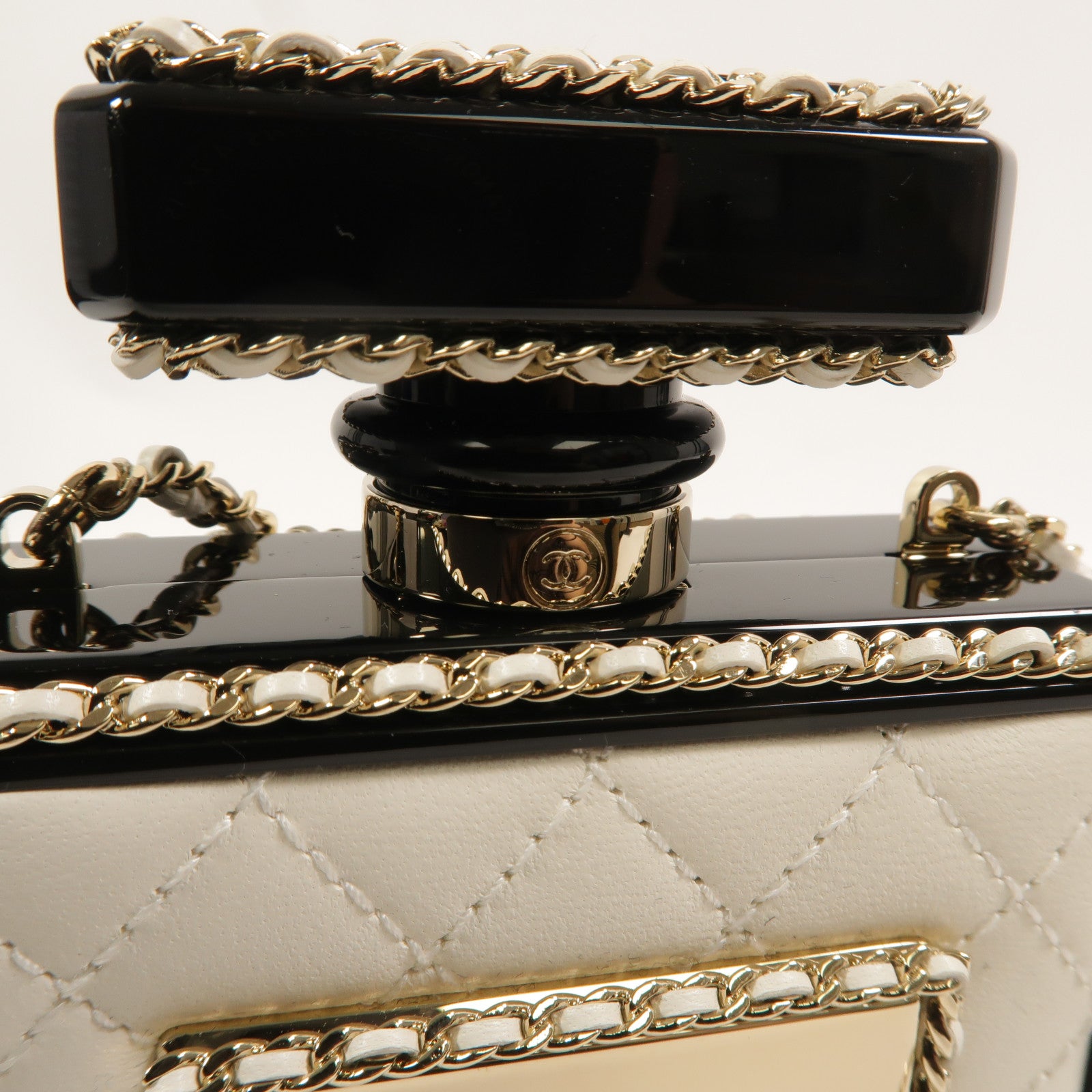 CHANEL 羊皮皮革PVC Chain Shoulder鏈帶肩背袋
