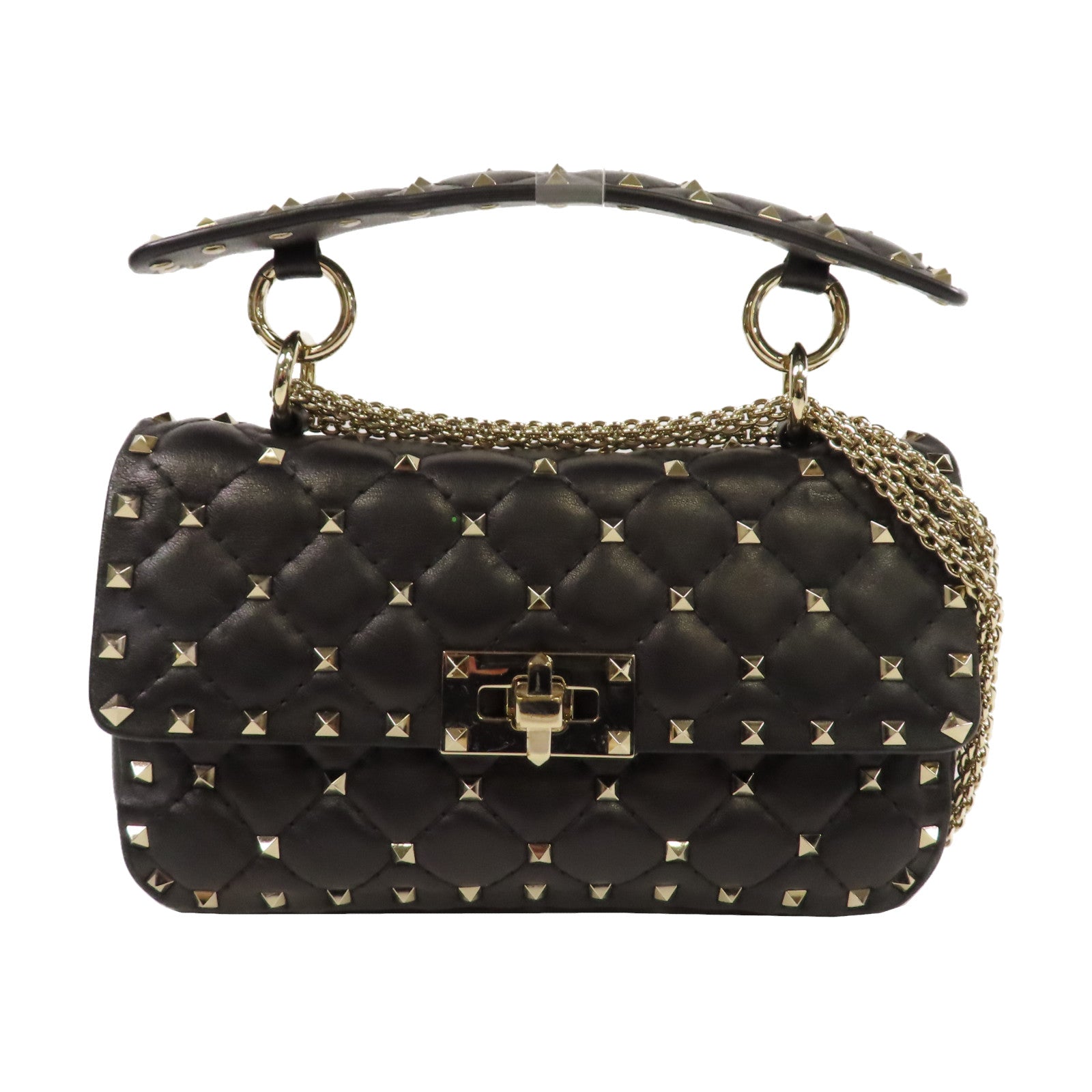 Valentino 皮革2 Way Shoulder金扣手挽肩背兩用袋黑色