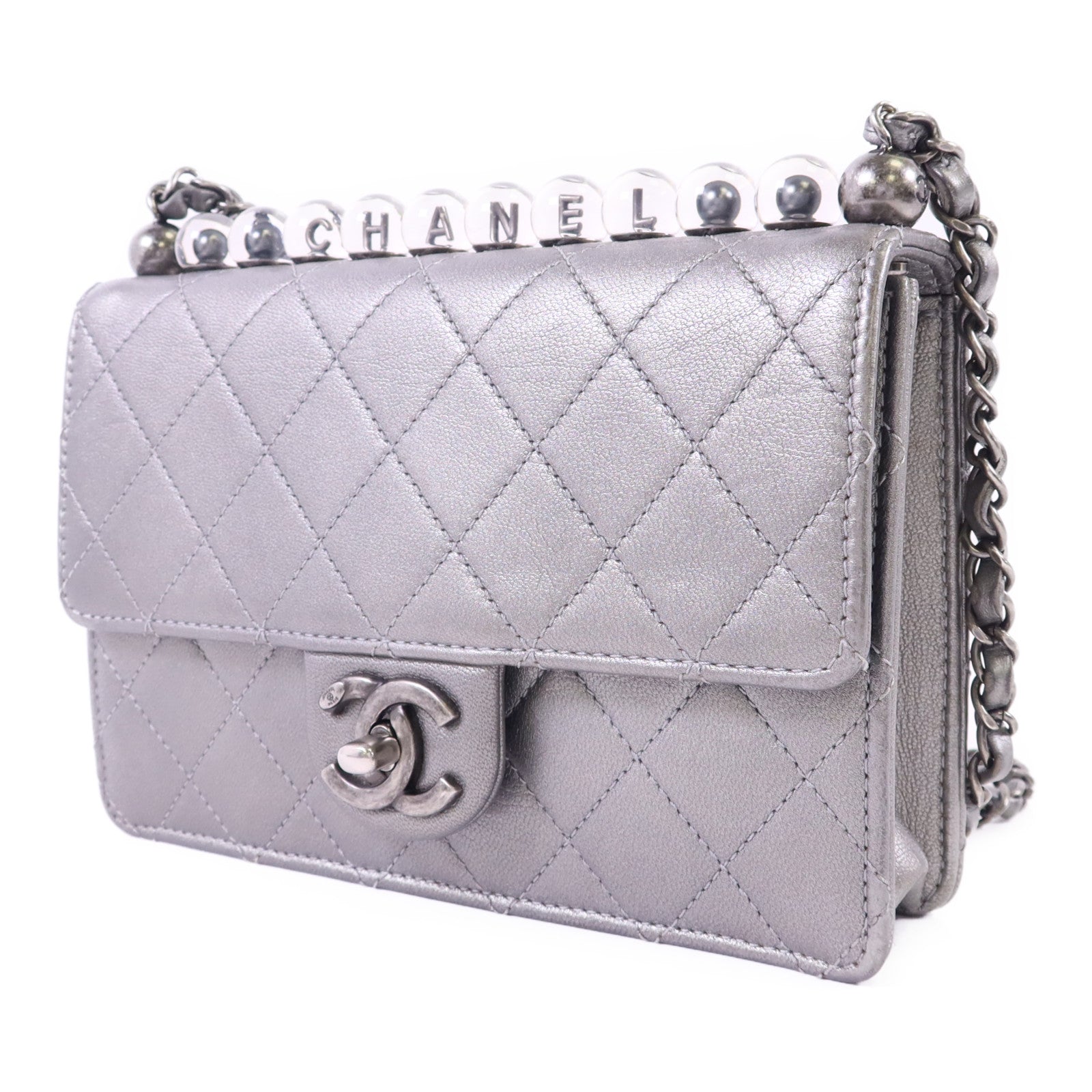 CHANEL 【激減優惠】牛皮皮革Chain Shoulder Bag銀扣鏈帶肩背袋