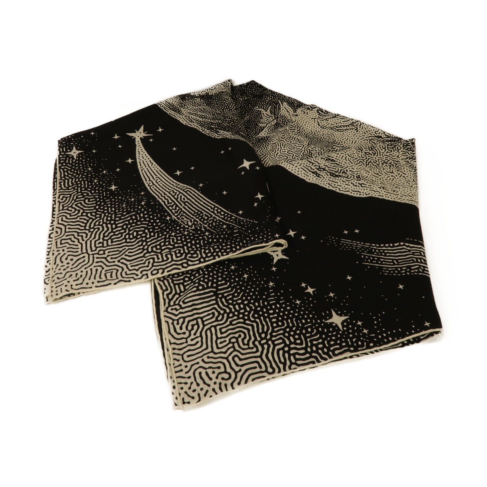 HERMES Cashmere Scarf圍巾黒色/白色