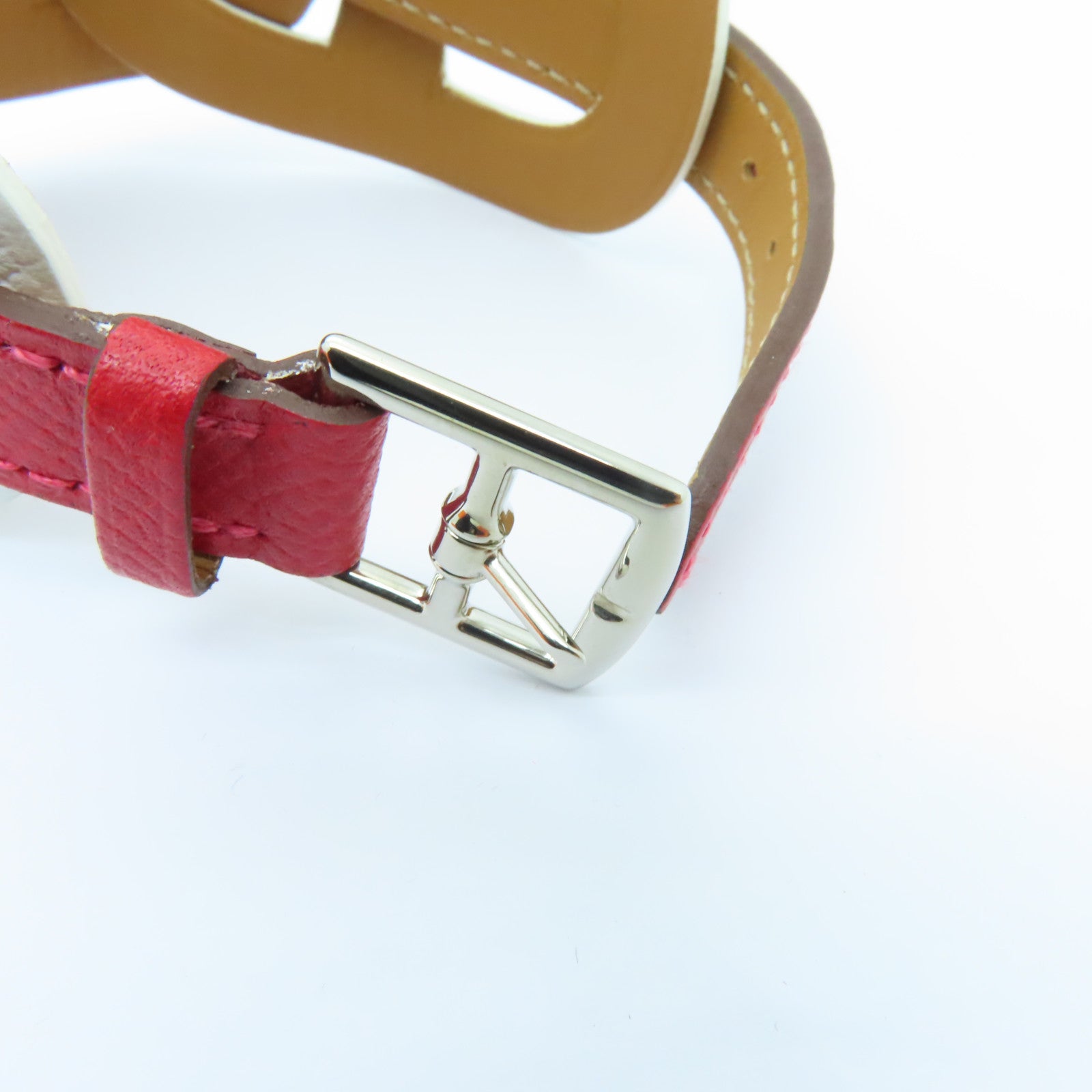 HERMES 【激減優惠】Epsom皮革Bracelet銀扣手鐲白色/紅色