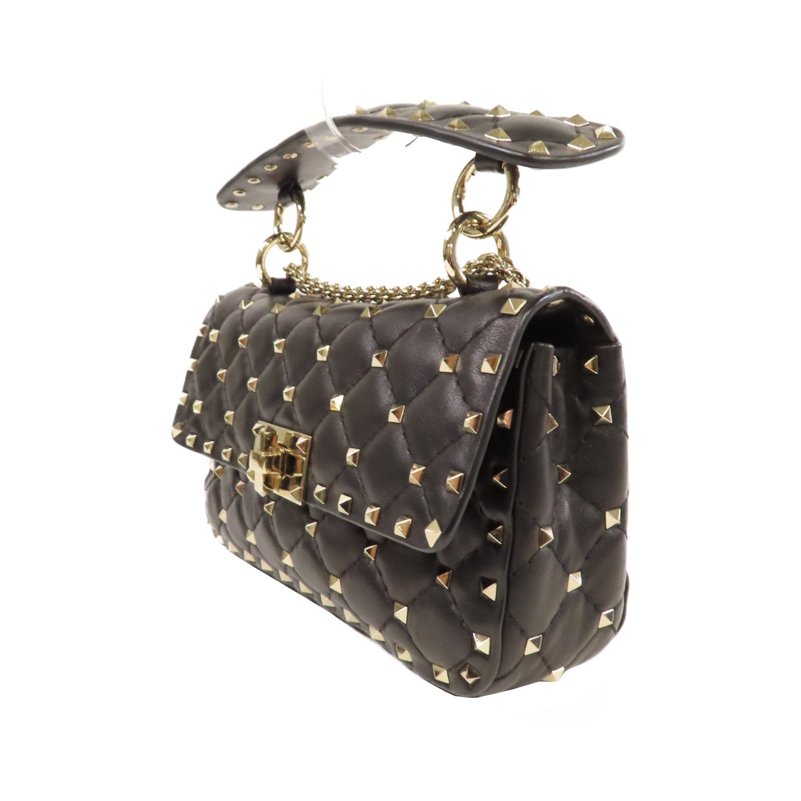 Valentino 皮革2 Way Shoulder金扣手挽肩背兩用袋黑色