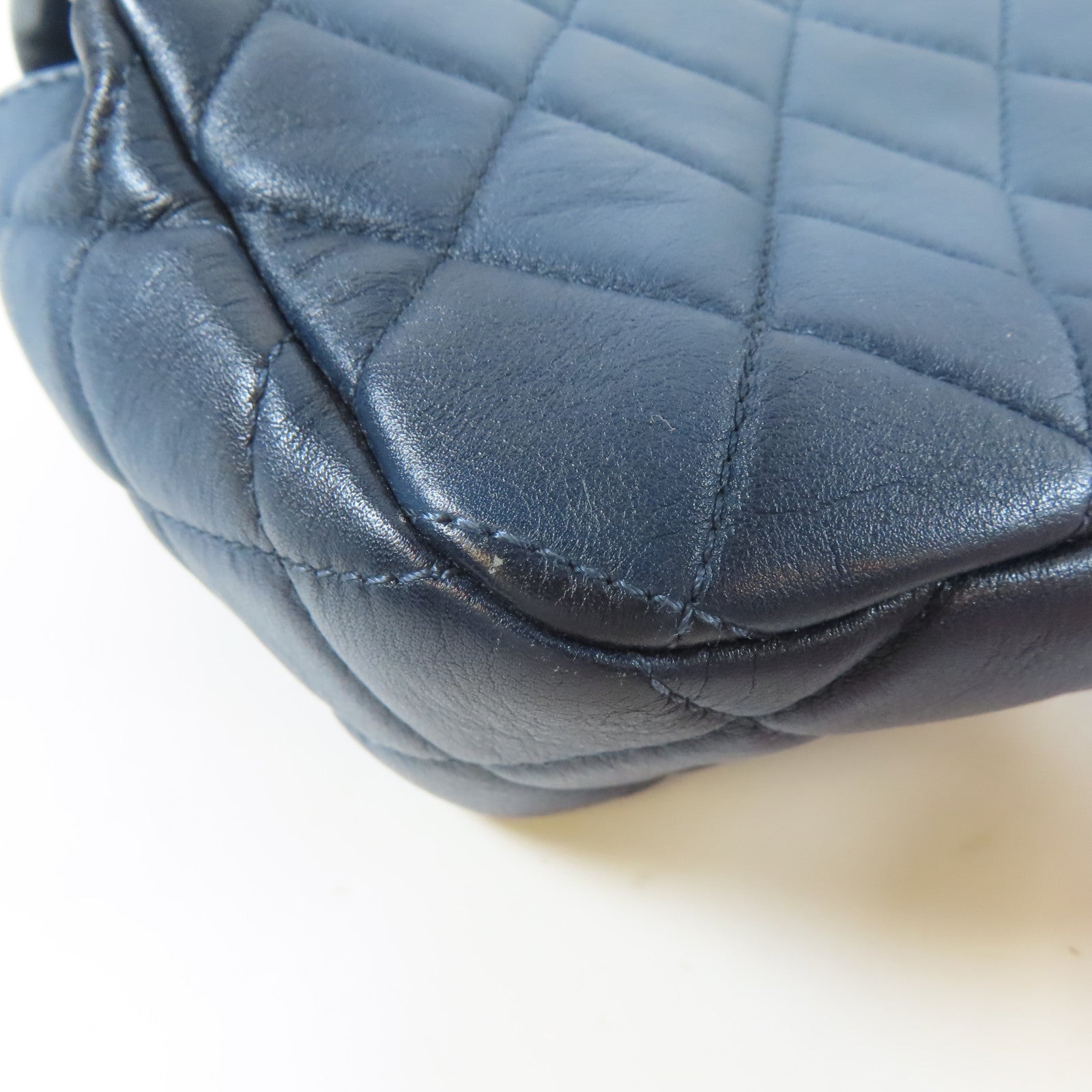 CHANEL 菱格牛皮皮革Shoulder Bag金扣鏈帶肩背袋藍色