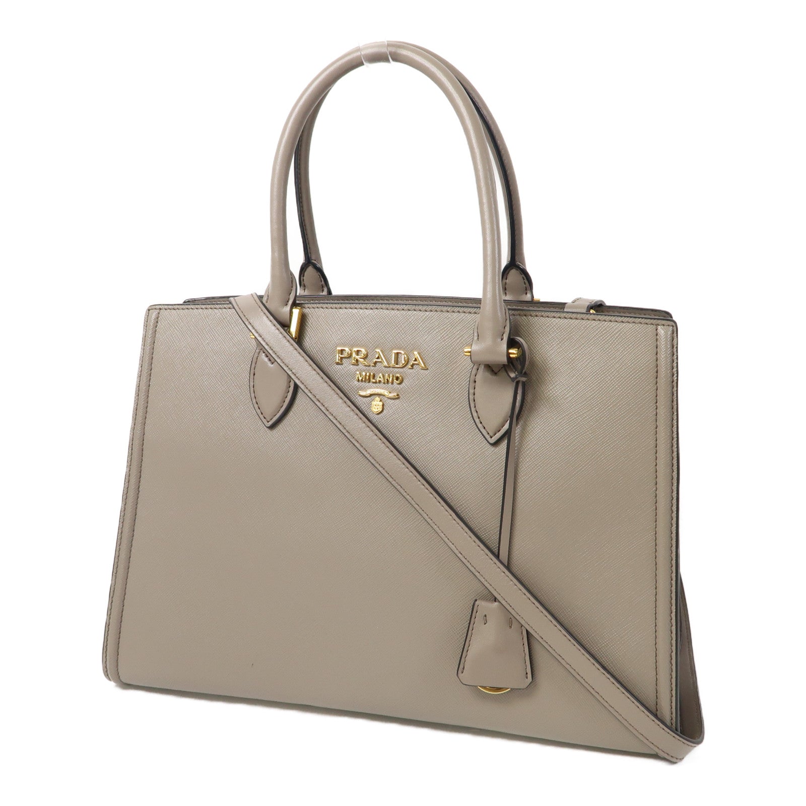 PRADA 牛皮皮革Argilla金扣手挽肩背兩用袋灰色