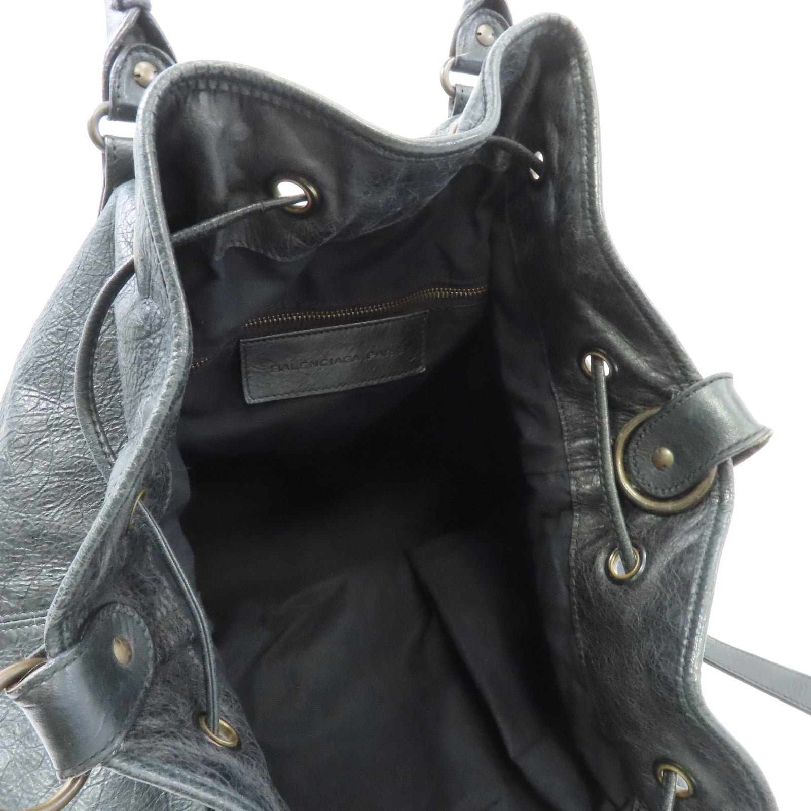 BALENCIAGA 皮革2 Way Shoulder金扣手挽肩背兩用袋深灰色