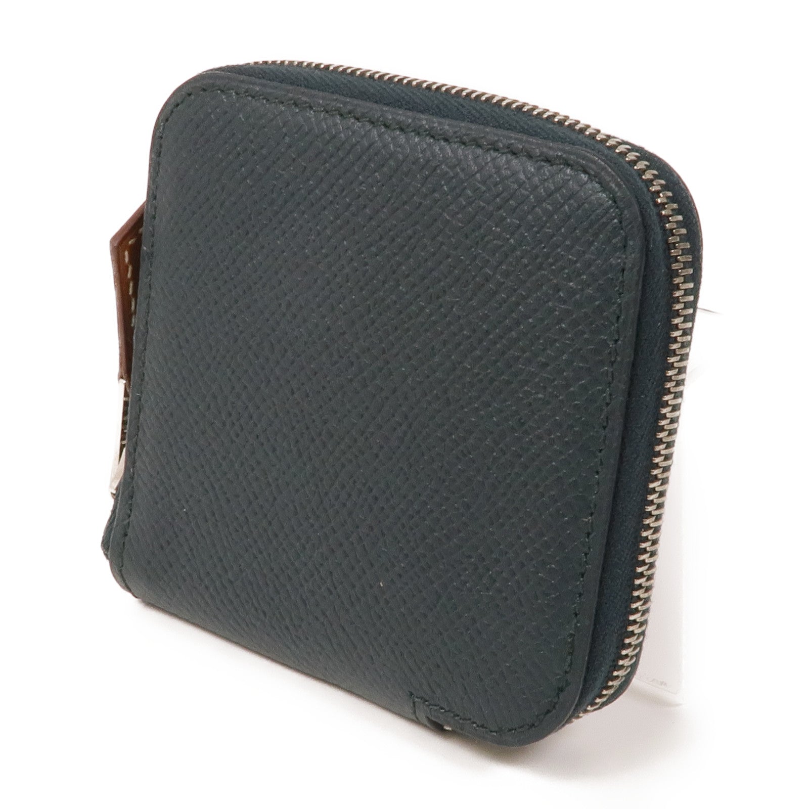 HERMES Epsom皮革Silk'In Change Purse銀扣零錢包Vert Fonce