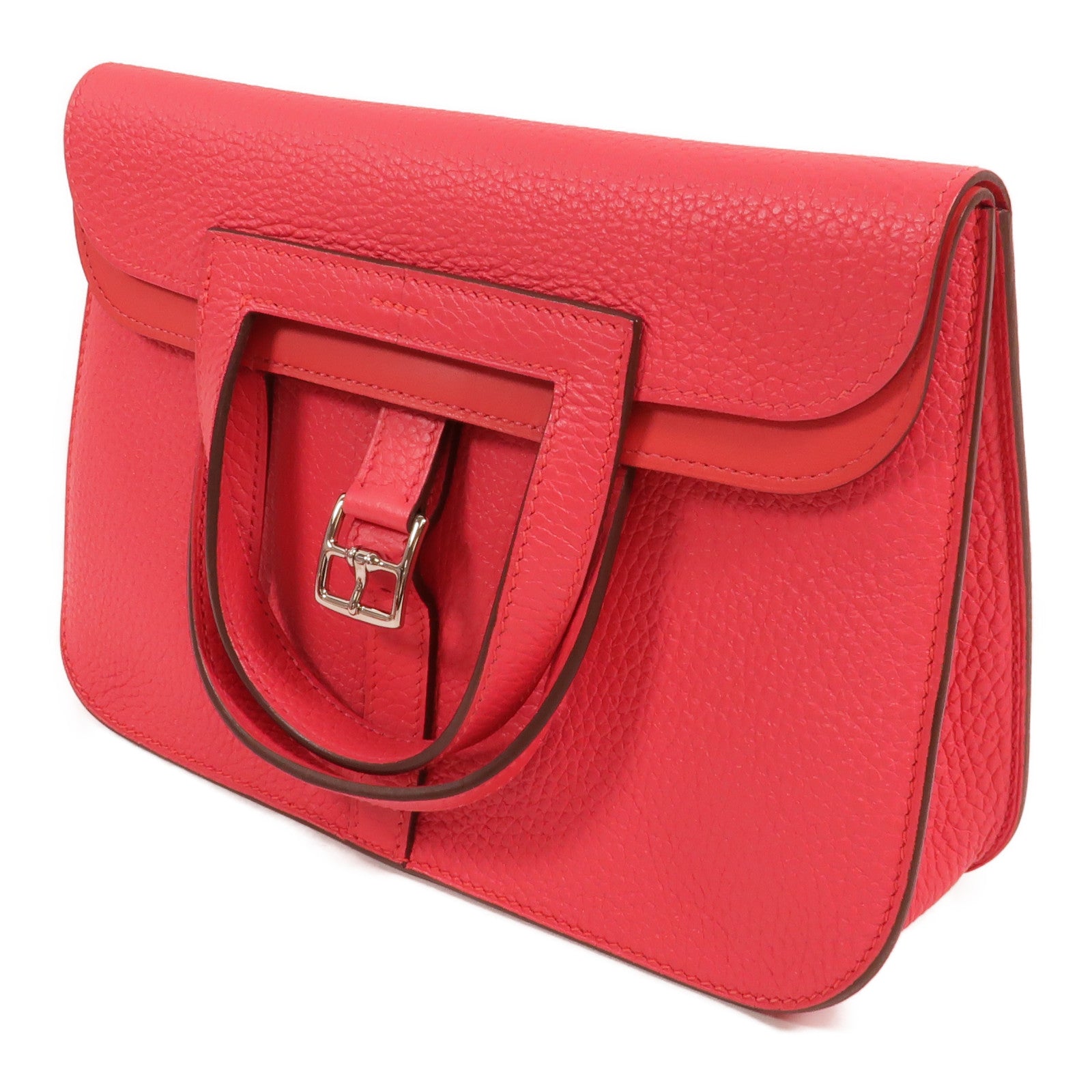 HERMES Clemence皮革Halzan 25手挽肩背兩用袋Rose Extreme