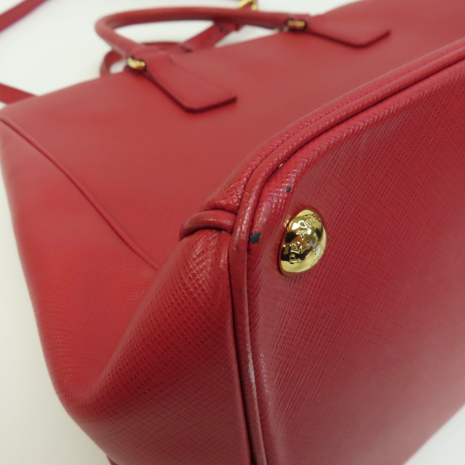 PRADA 皮革2 Way Shoulder金扣手挽肩背兩用袋紅色