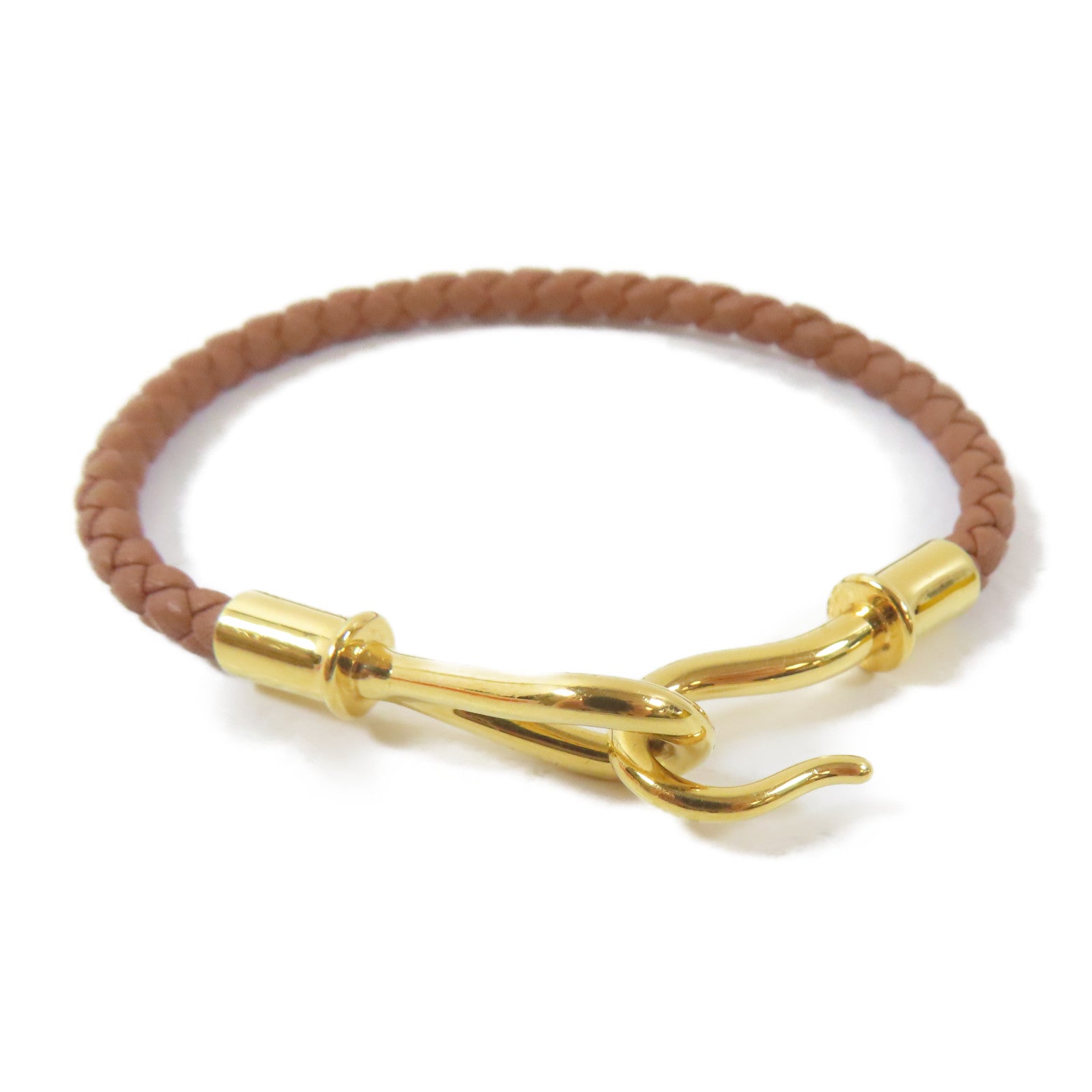 HERMES 皮革Jumbo H Bracelet金扣手鐲Gold/金色/經典駝色#14.5cm