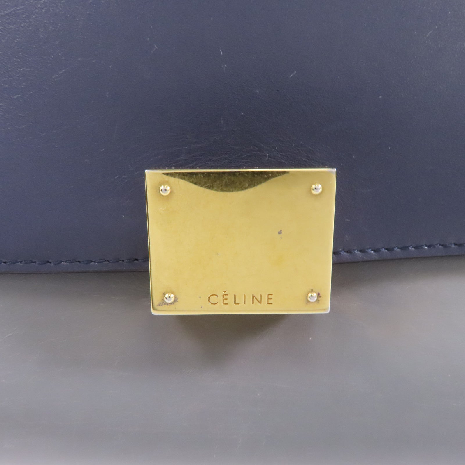 CELINE 牛皮皮革Trapeze金扣手挽肩背兩用袋藍色/黑色/灰色