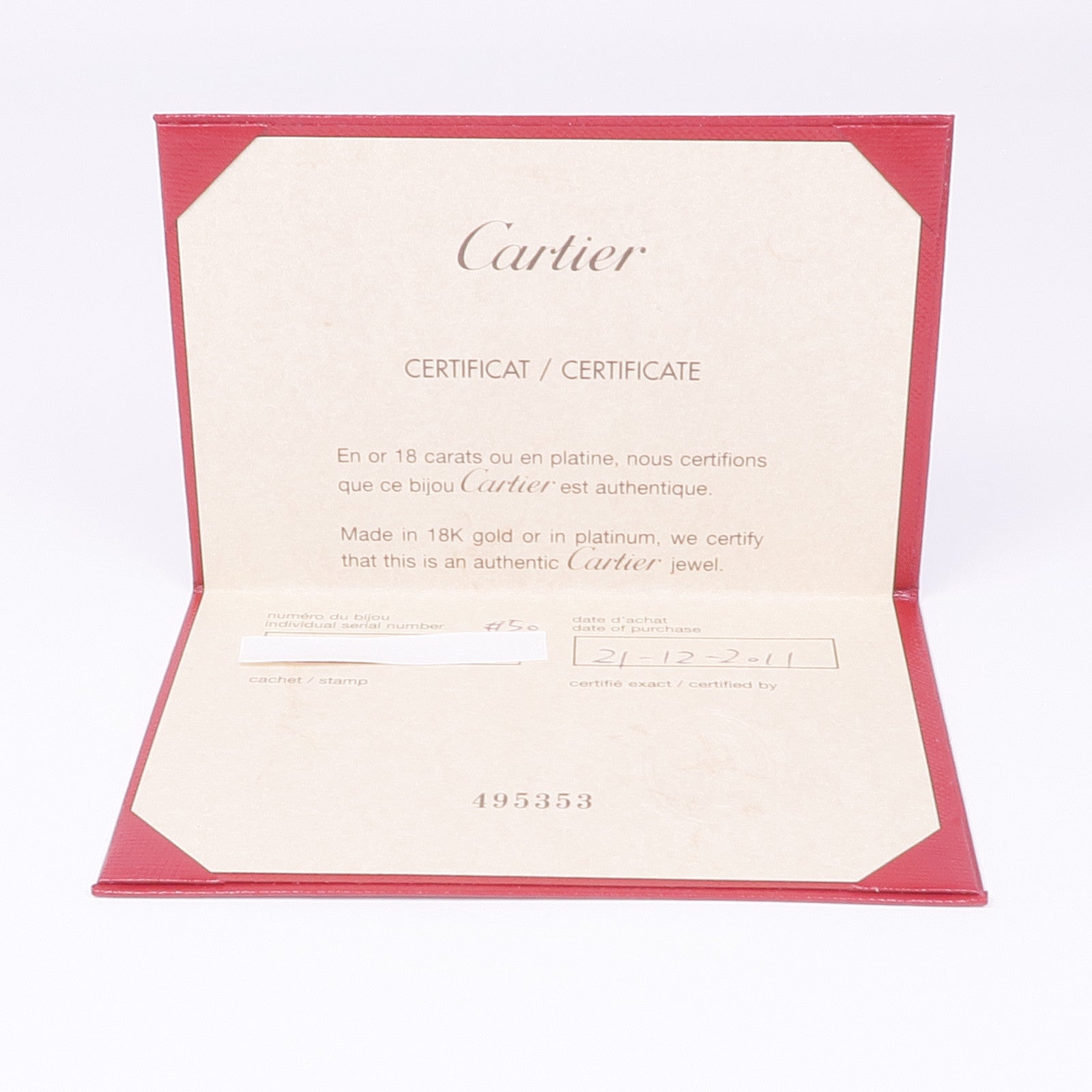 CARTIER PT950鉑金D'Amour Diamond Ring Engagement鑽石戒指Cartier#50/US#5.25