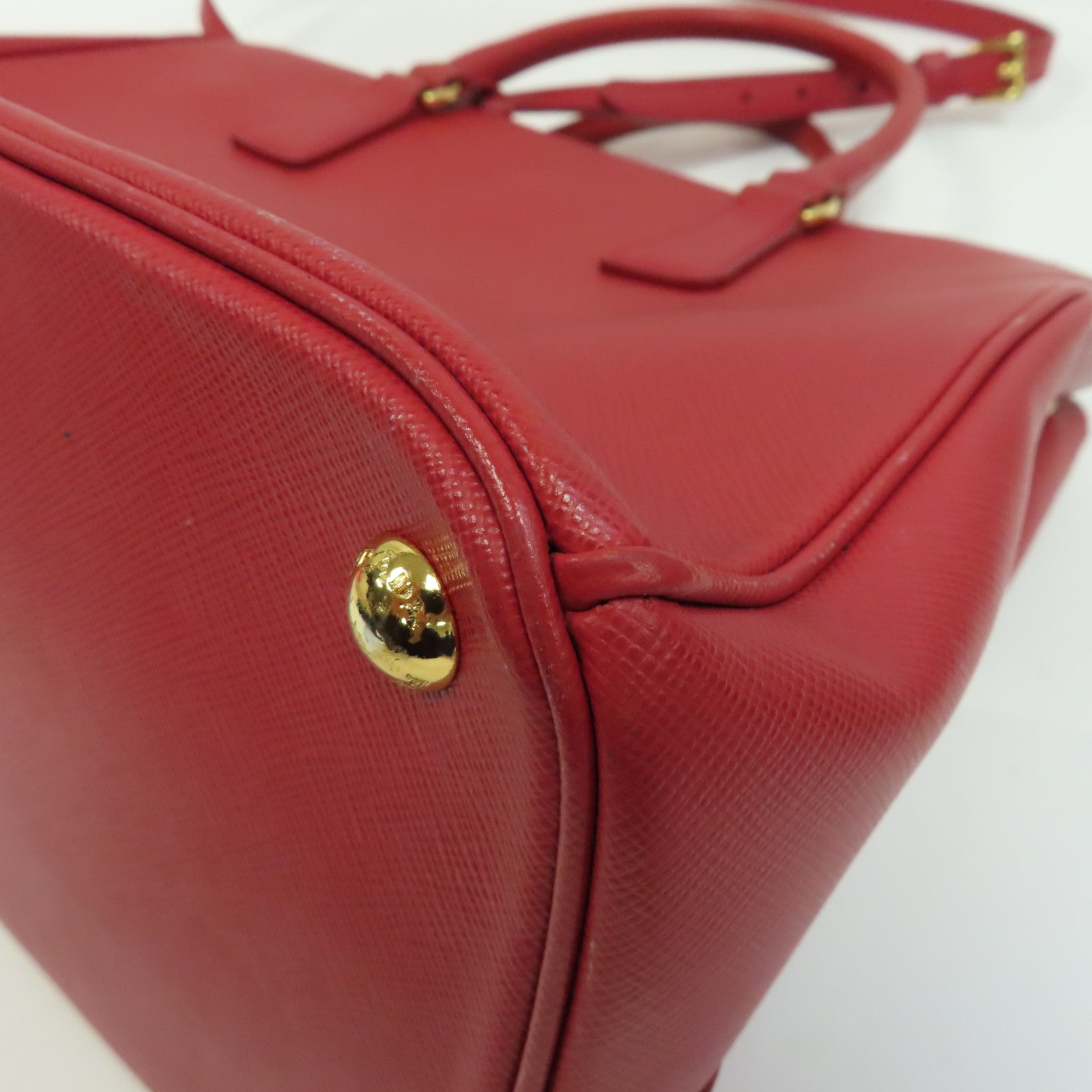 PRADA 皮革2 Way Shoulder金扣手挽肩背兩用袋紅色