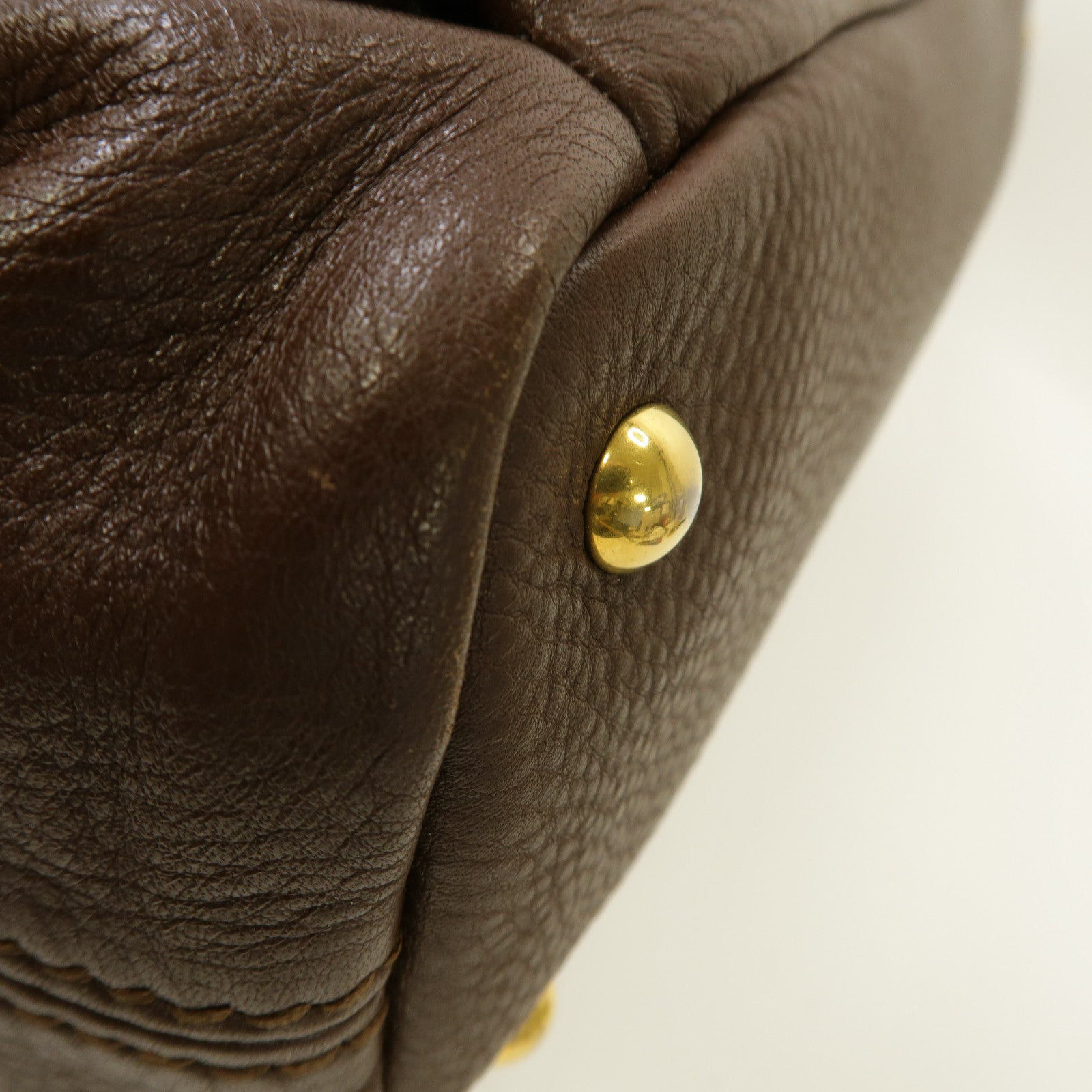 Miu Miu 牛皮皮革2way Shoulder Bag金扣手挽肩背兩用袋啡色