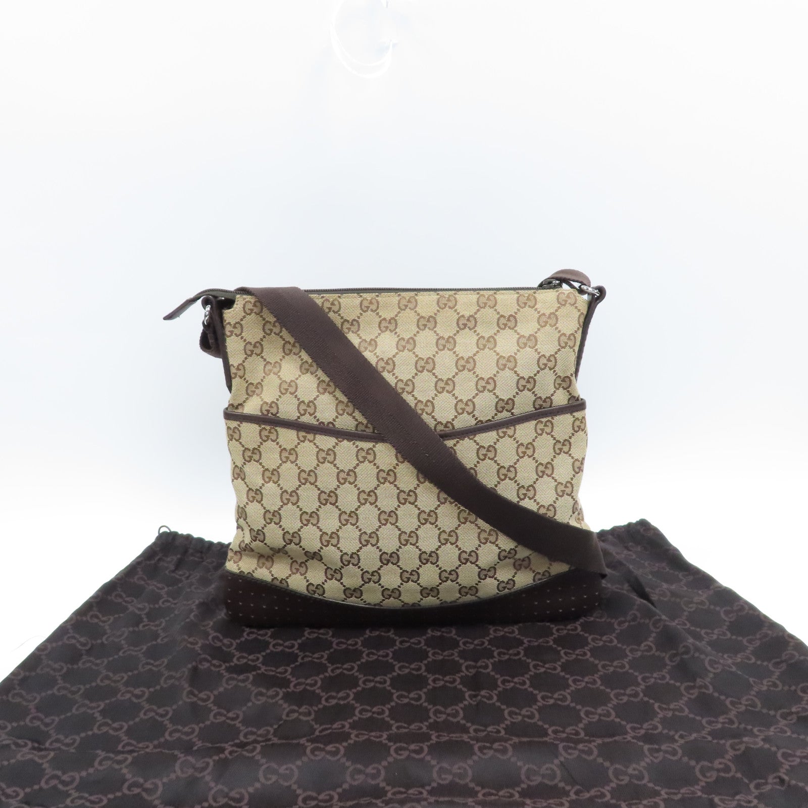 GUCCI 帆布Shoulder Bag銀扣肩背袋啡色