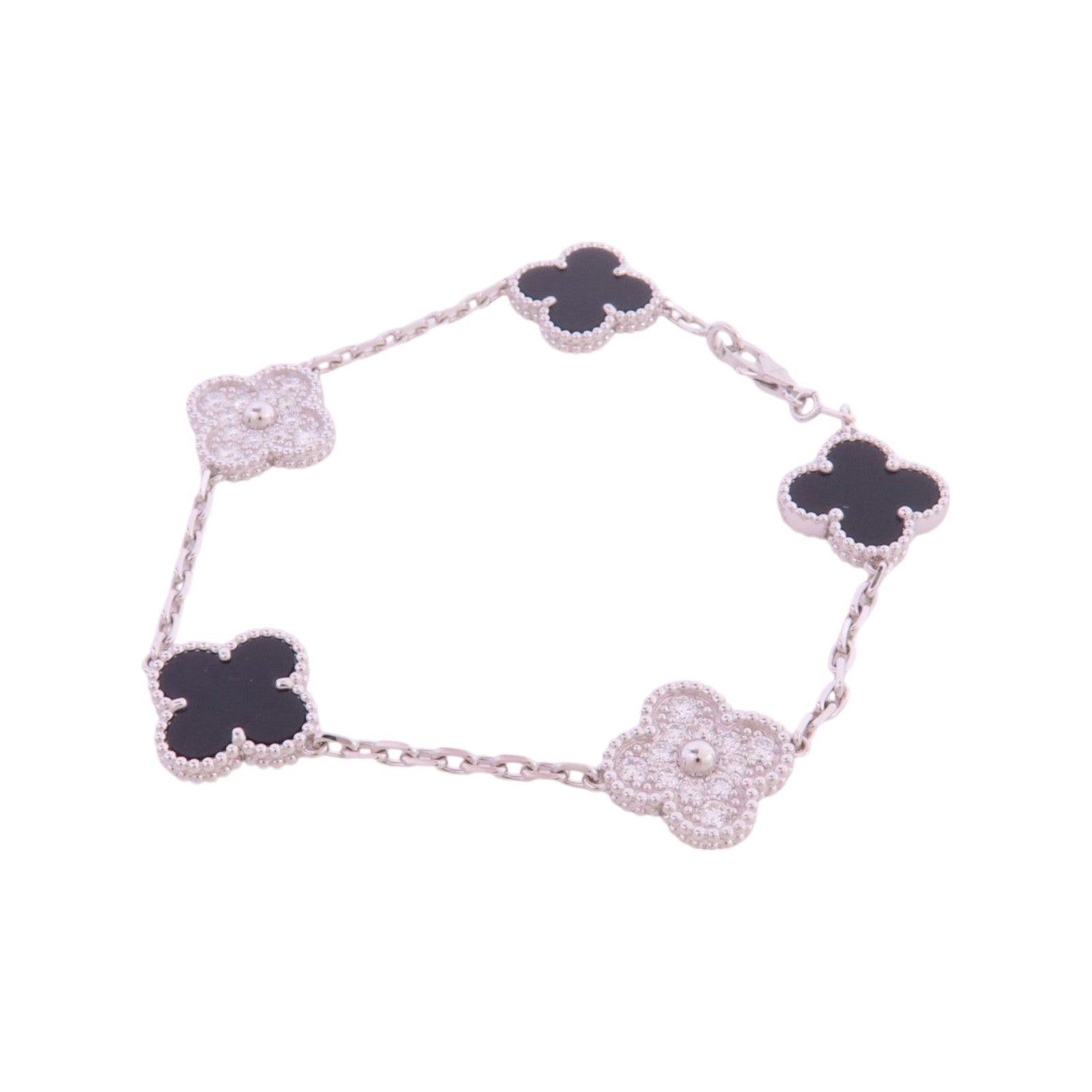 Van Cleef & Arpels 18K白金Vintage Alhambra Bracelet鑽石/縞瑪瑙手鏈