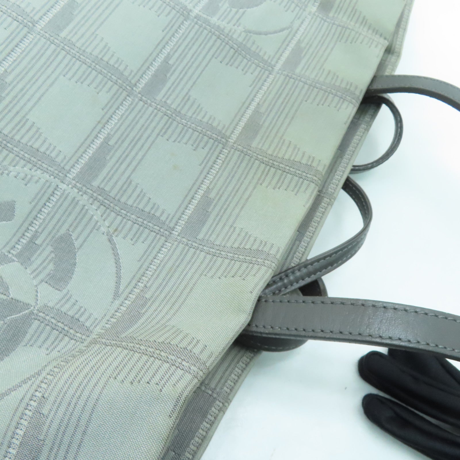 CHANEL Nylon New Travel Line Silver Buckle Hand Bag / Shoulder Bag Gray