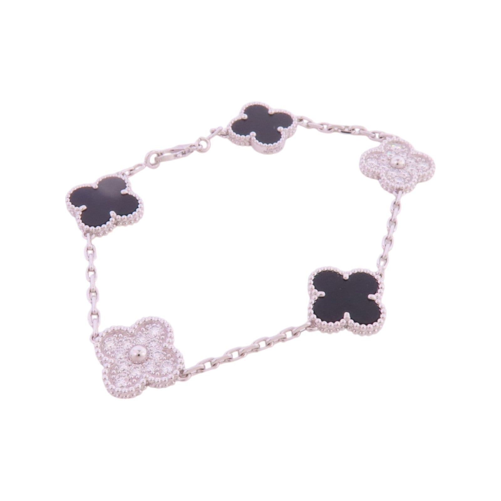 Van Cleef & Arpels 18K白金Vintage Alhambra Bracelet鑽石/縞瑪瑙手鏈