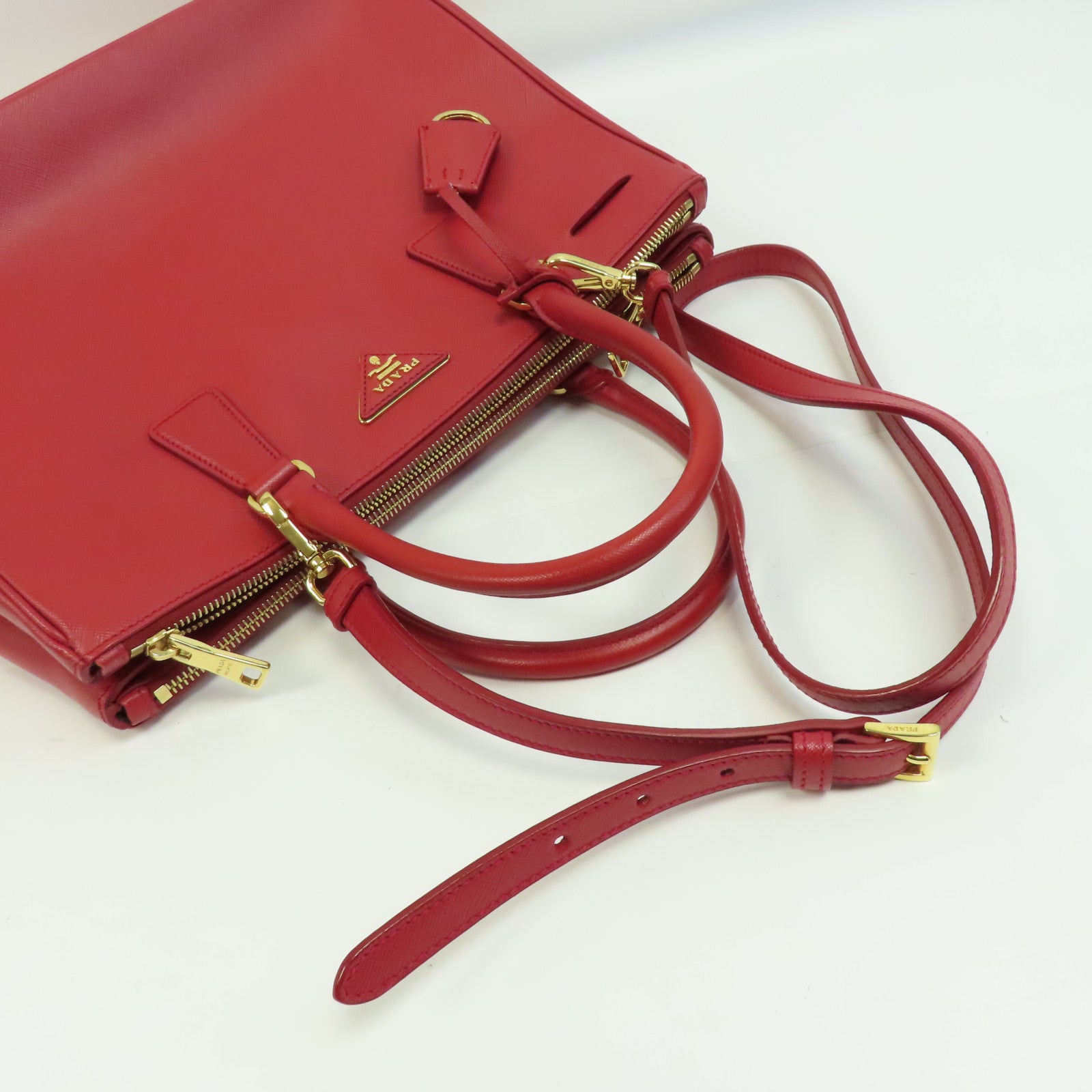 PRADA 皮革2 Way Shoulder金扣手挽肩背兩用袋紅色
