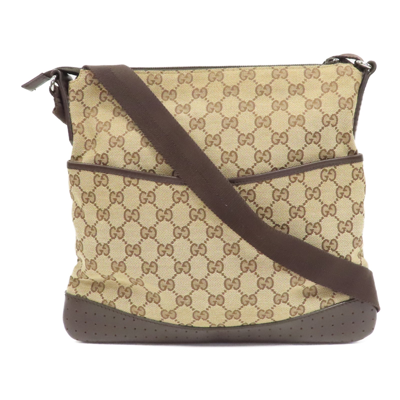 GUCCI 帆布Shoulder Bag銀扣肩背袋啡色