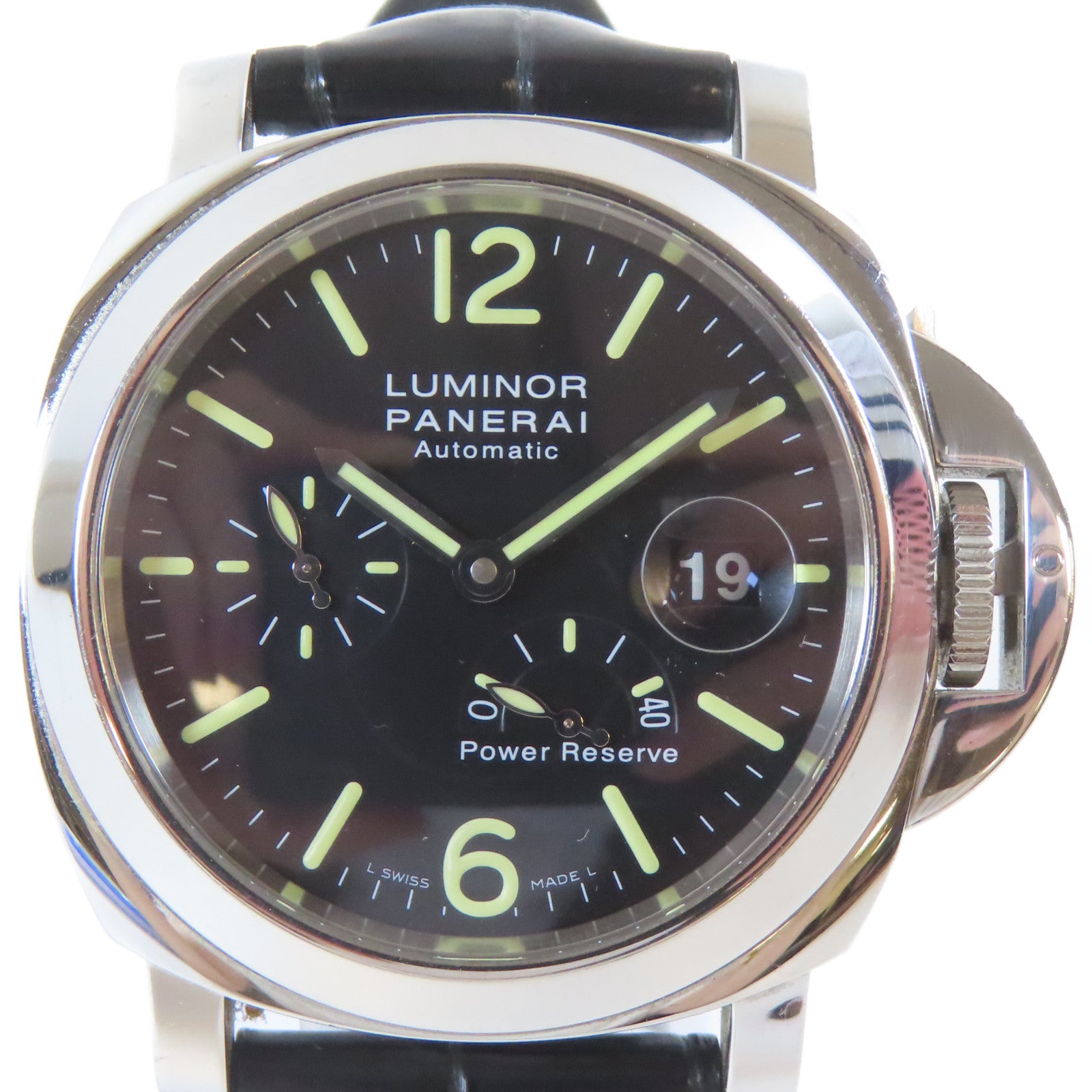 PANERAI 不鏽鋼/皮革帯Luminor Power Reserve自動機芯手錶黑色#16cm