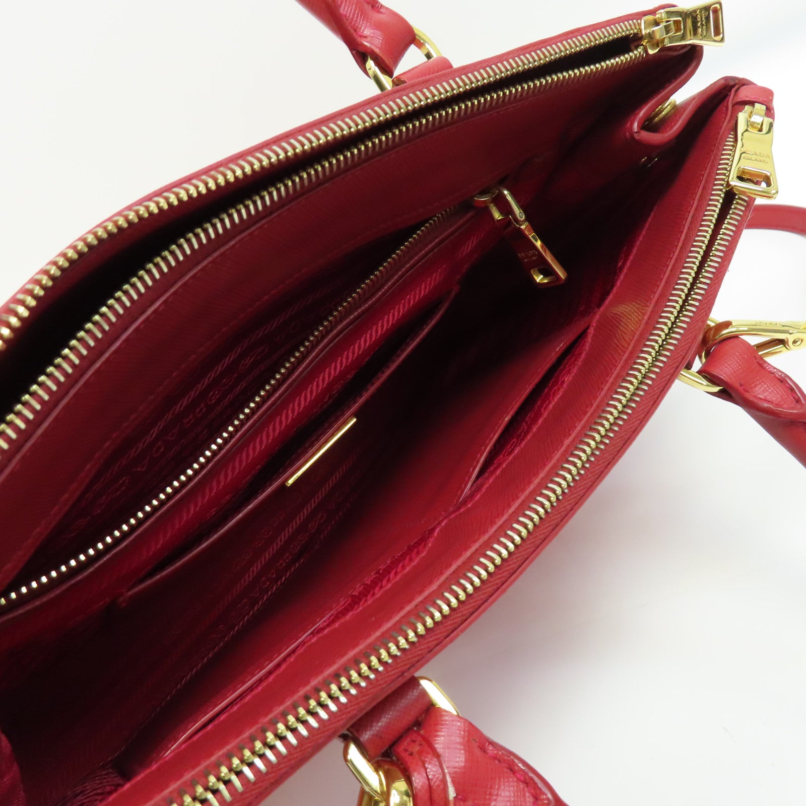 PRADA 皮革2 Way Shoulder金扣手挽肩背兩用袋紅色