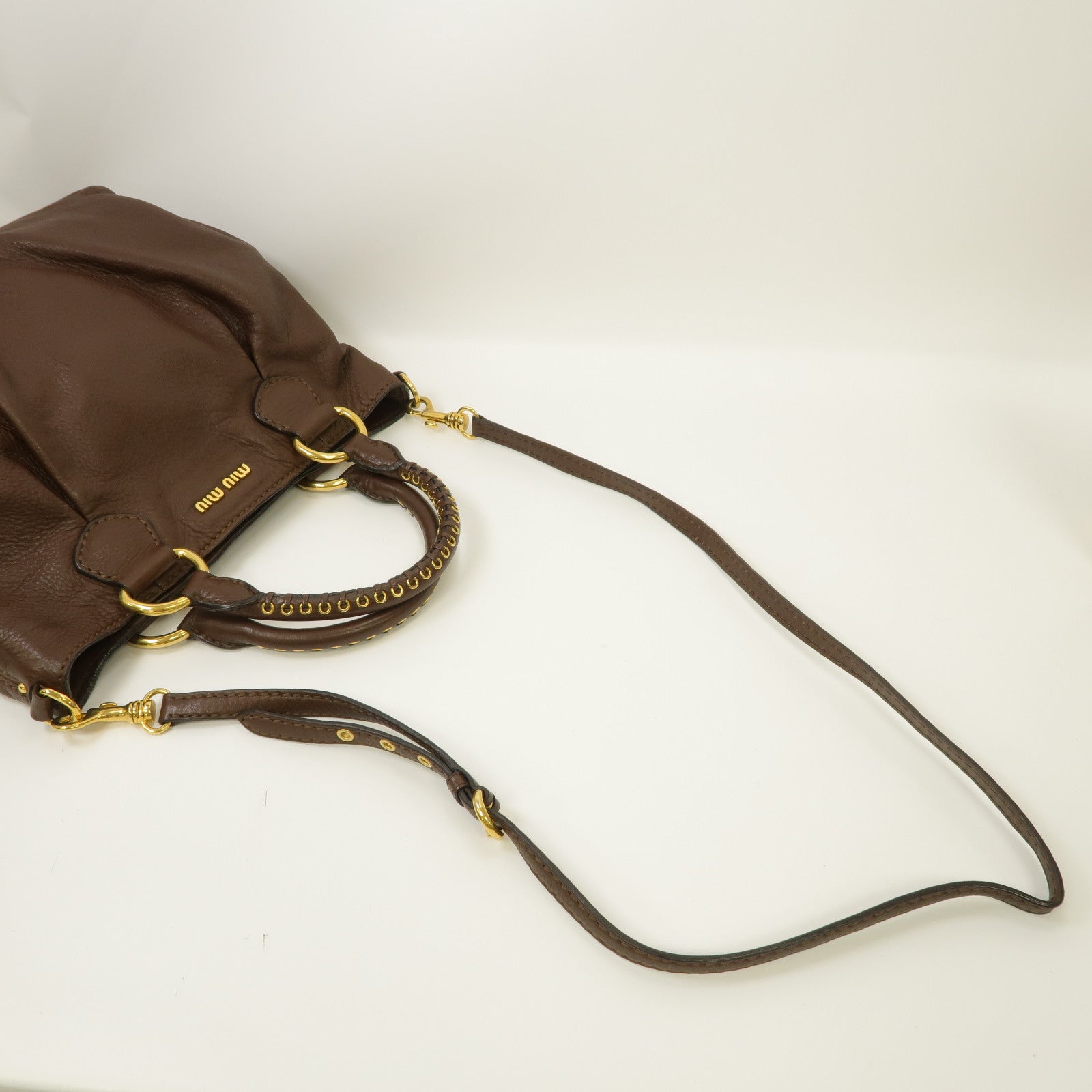 Miu Miu 牛皮皮革2way Shoulder Bag金扣手挽肩背兩用袋啡色
