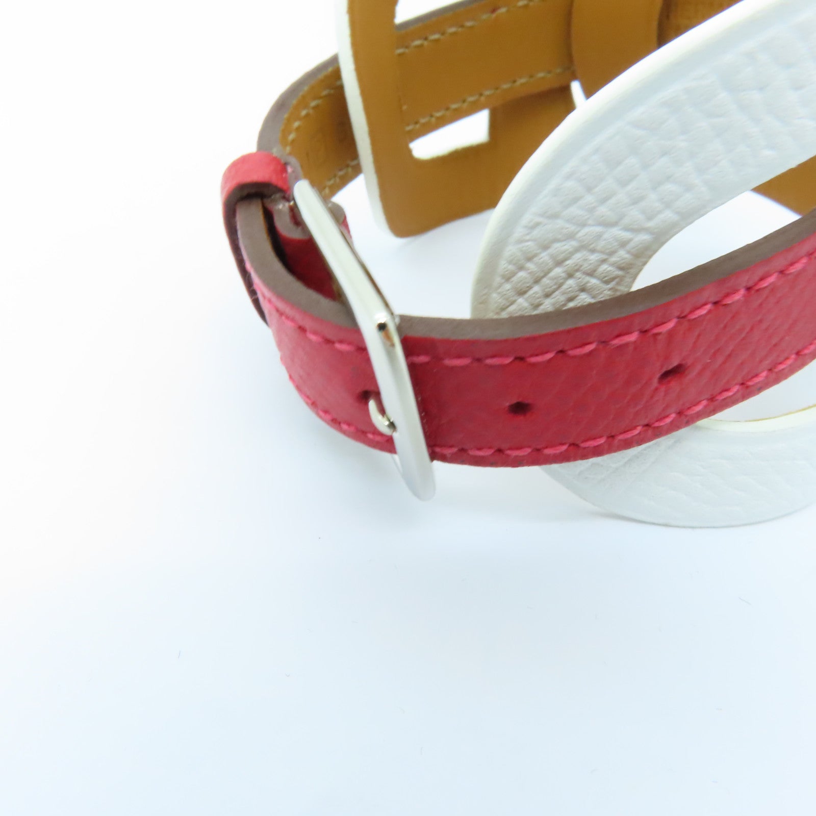 HERMES 【激減優惠】Epsom皮革Bracelet銀扣手鐲白色/紅色