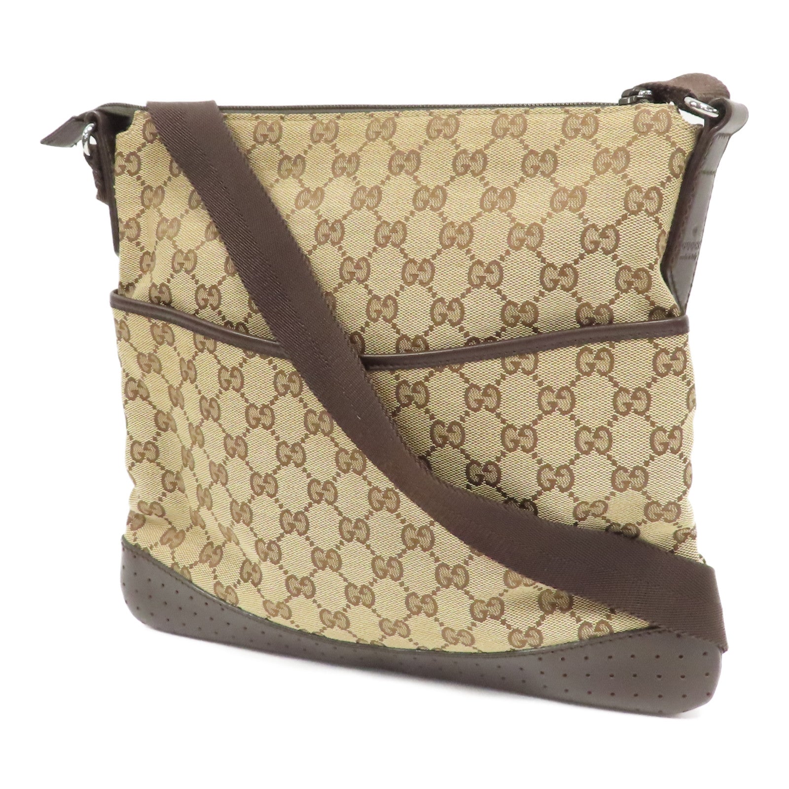 GUCCI 帆布Shoulder Bag銀扣肩背袋啡色