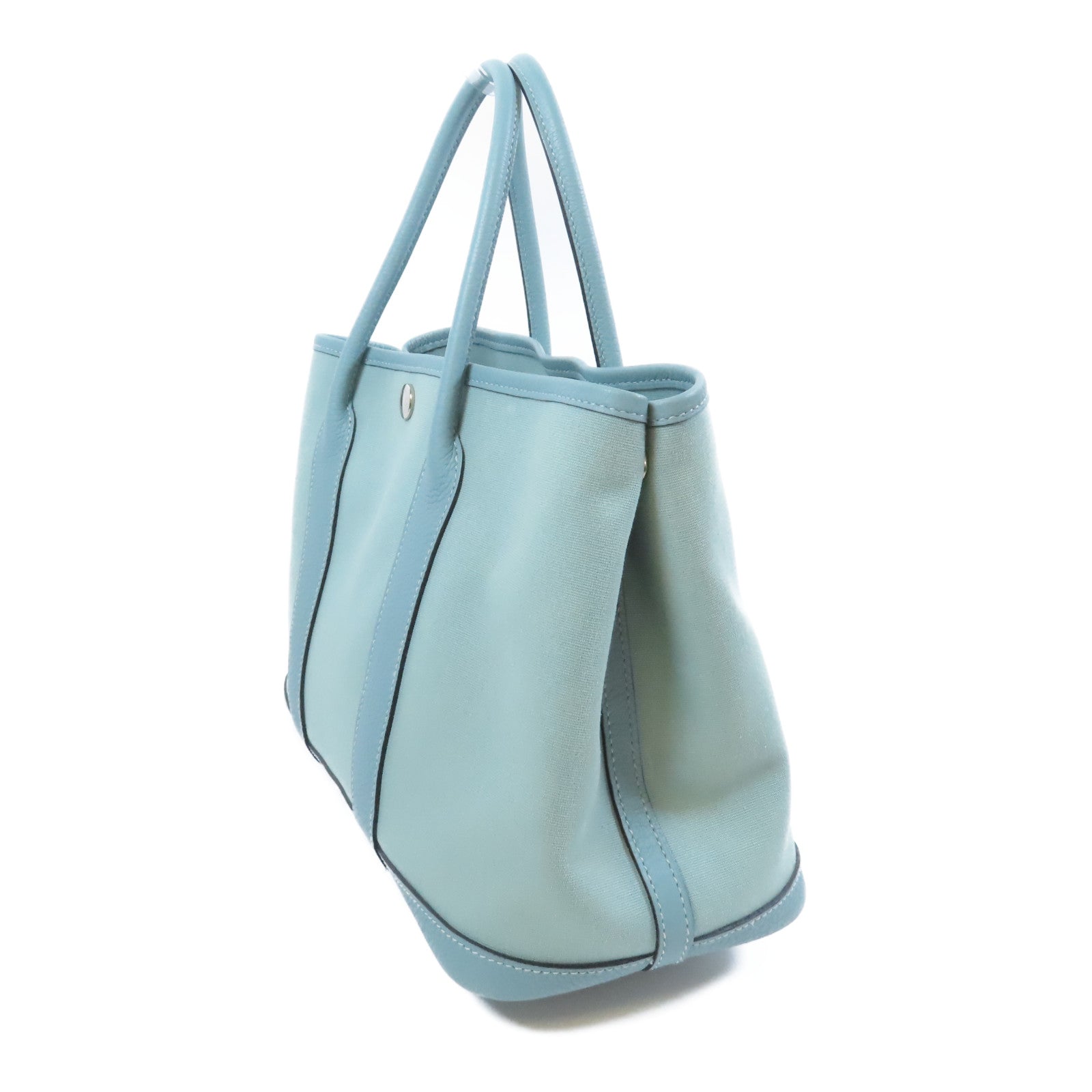 HERMES 【激減優惠】帆布Garden Party TPM銀扣手挽袋Ciel天空藍色
