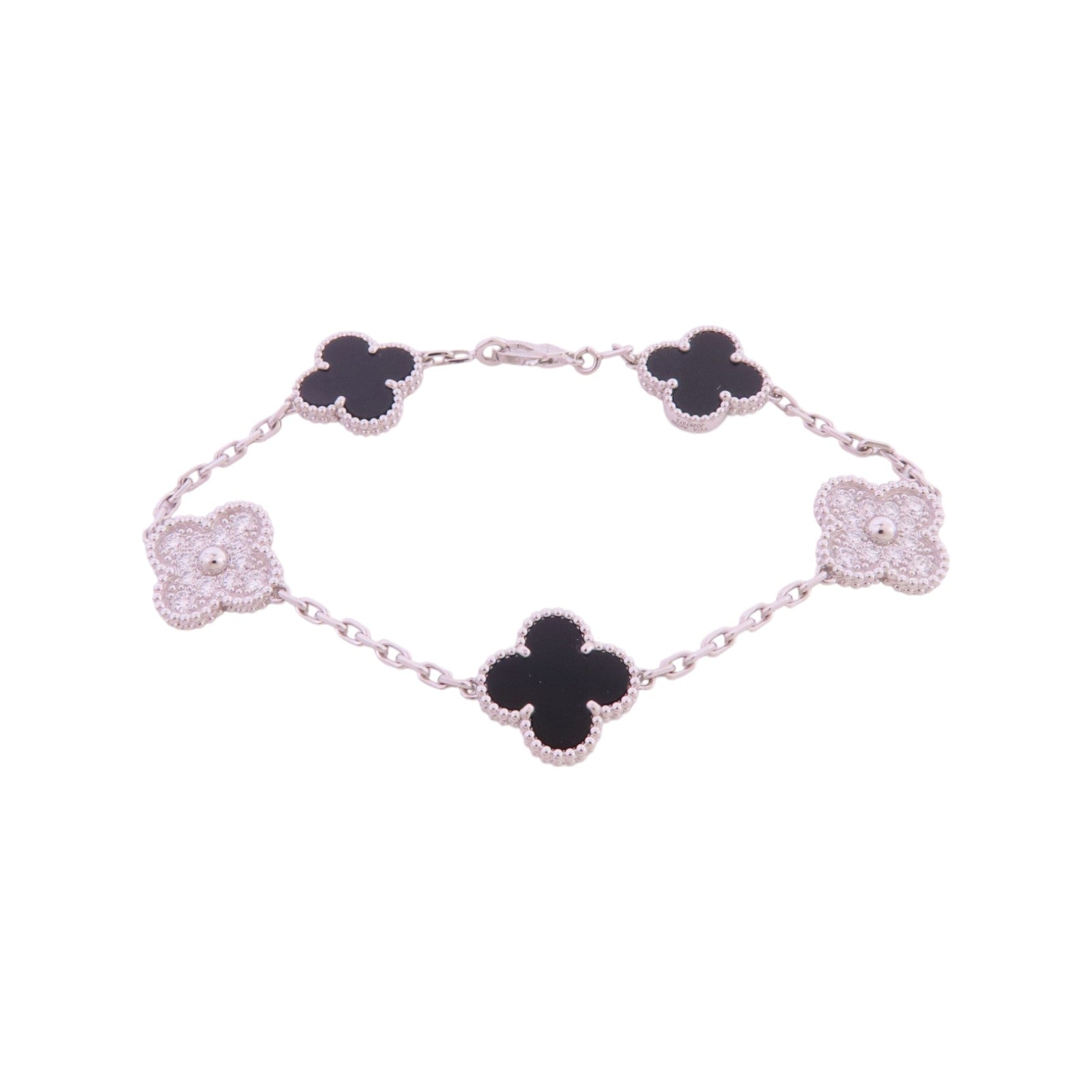 Van Cleef & Arpels 18K白金Vintage Alhambra Bracelet鑽石/縞瑪瑙手鏈