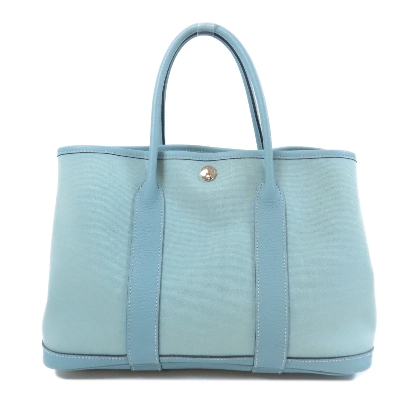 HERMES 【激減優惠】帆布Garden Party TPM銀扣手挽袋Ciel天空藍色