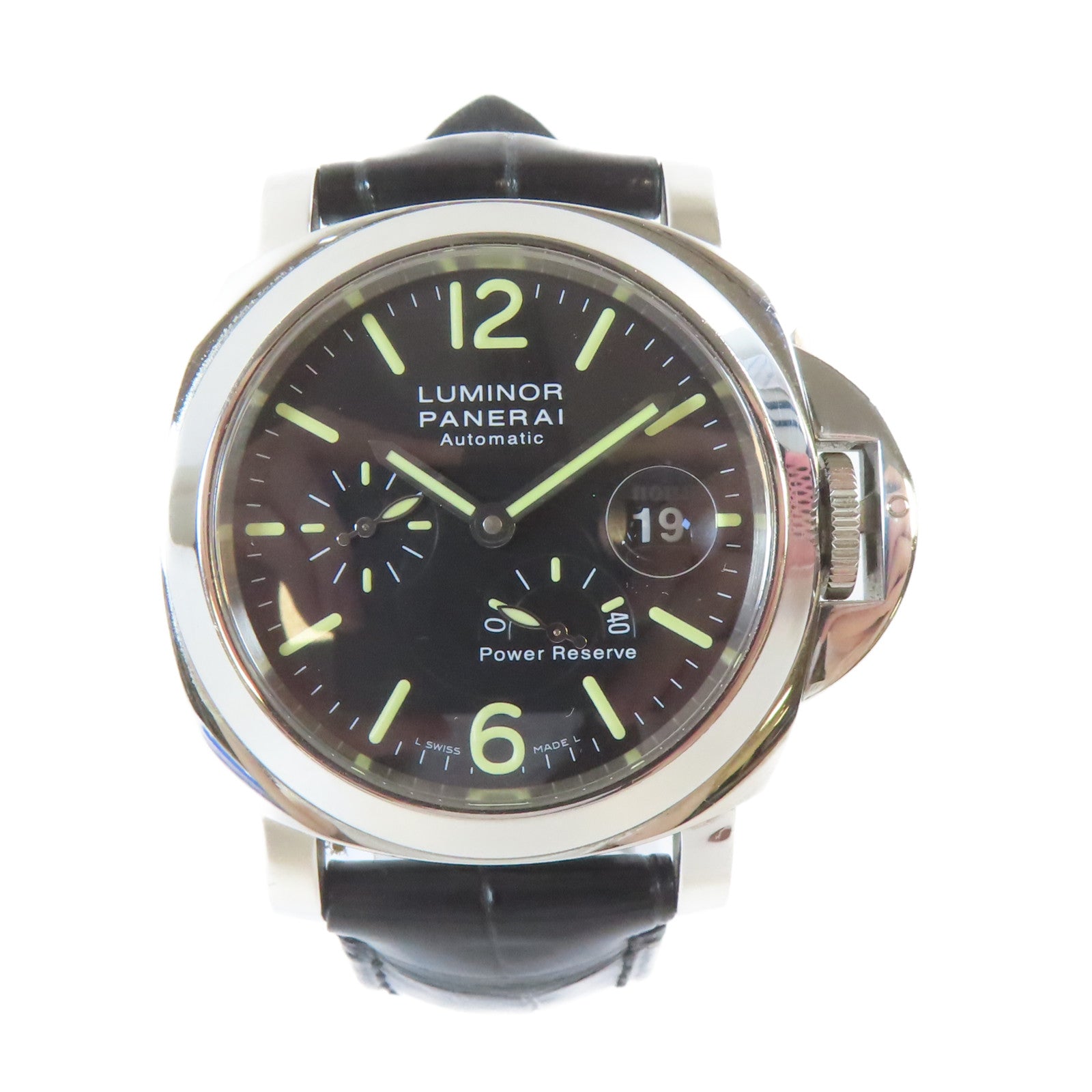 PANERAI 不鏽鋼/皮革帯Luminor Power Reserve自動機芯手錶黑色#16cm