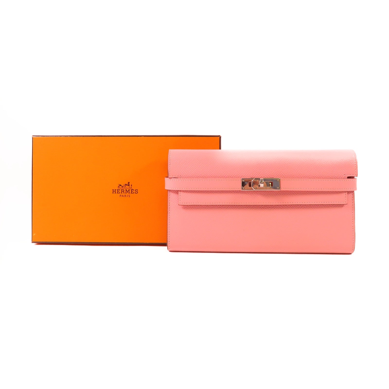HERMES Epsom皮革Kelly Long Wallet銀扣長錢包1Q Rose Confetti