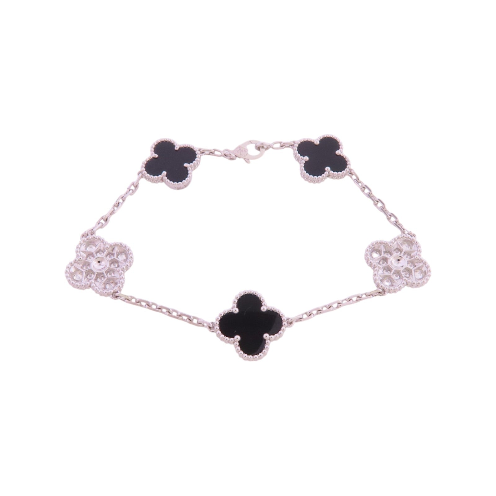Van Cleef & Arpels 18K白金Vintage Alhambra Bracelet鑽石/縞瑪瑙手鏈