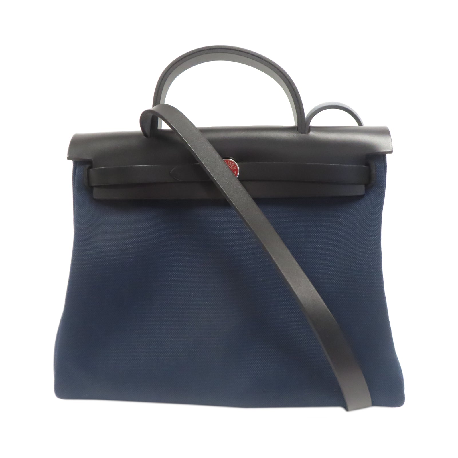 HERMES 【激減優惠】帆布Herbag PM銀扣手挽肩背兩用袋寶石藍色