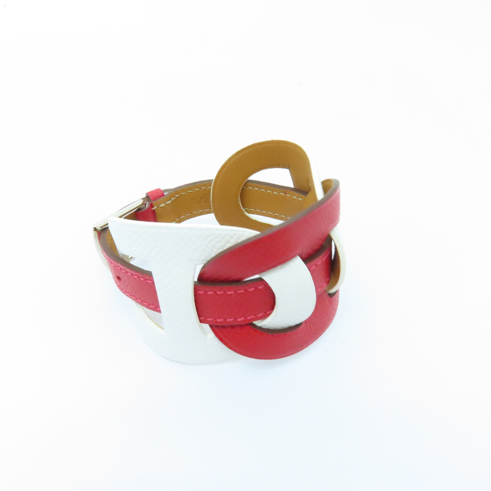 HERMES 【激減優惠】Epsom皮革Bracelet銀扣手鐲白色/紅色