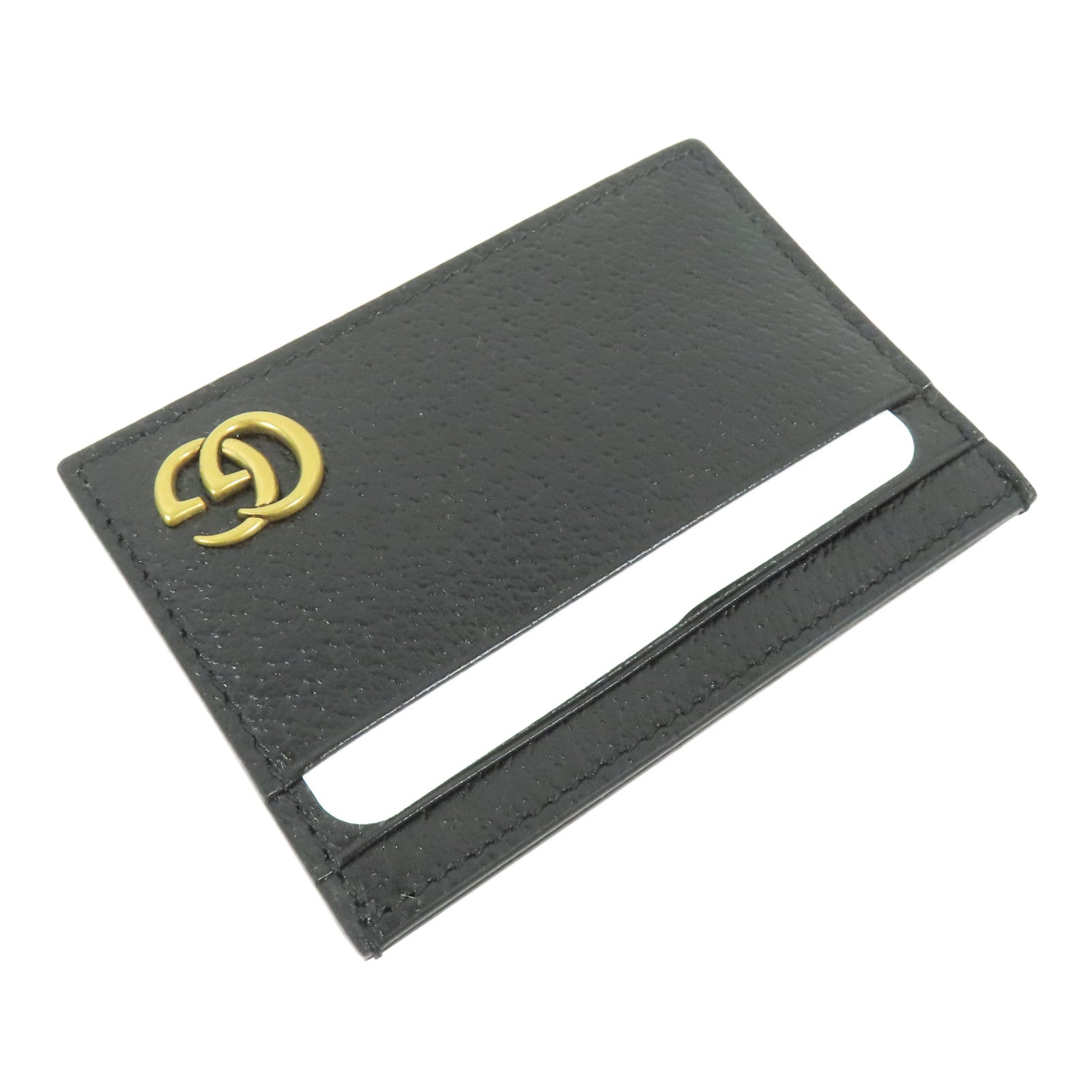 GUCCI GHW GG Marmont Money Clip Card Case Calfskin Leather Black