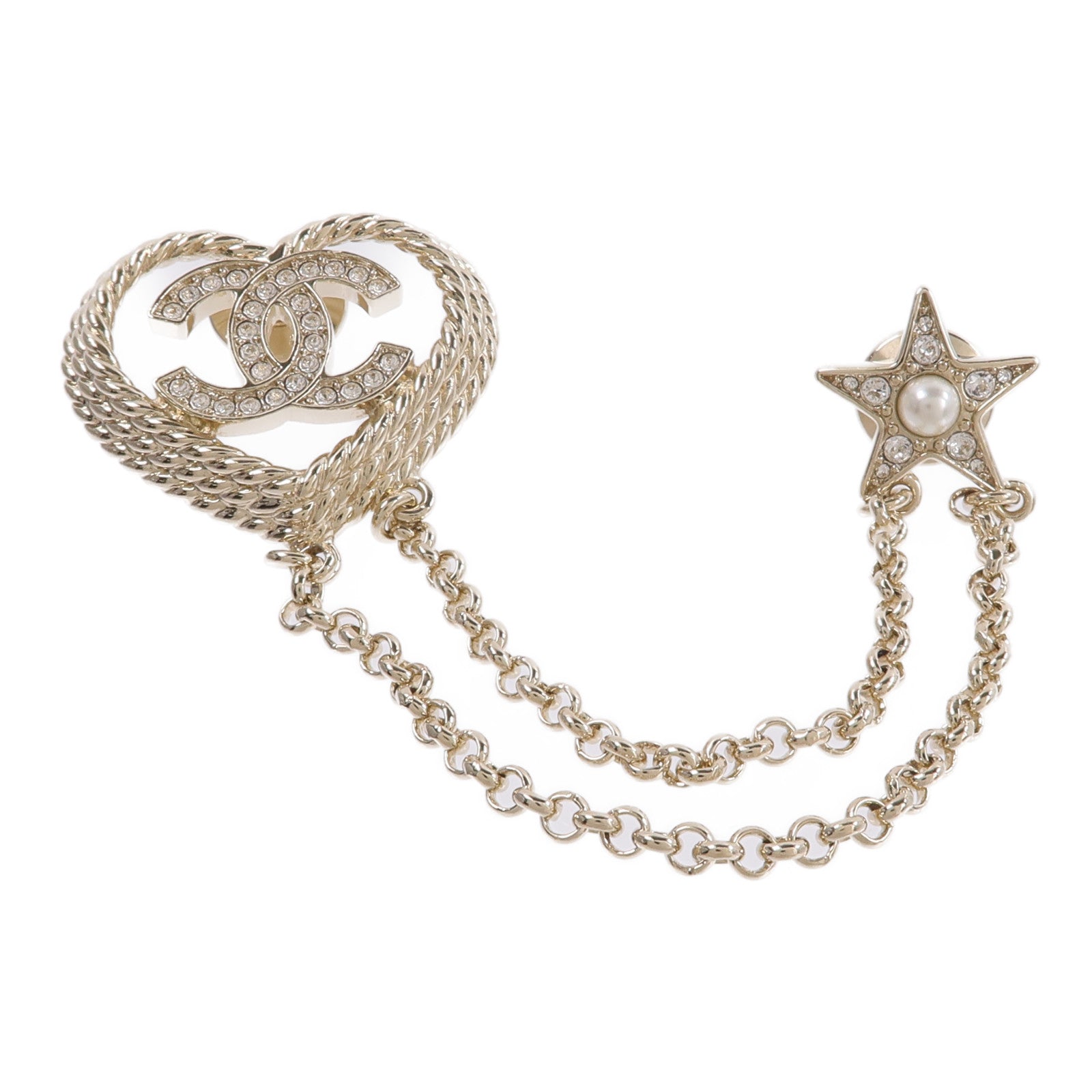 CHANEL 金屬Rhinestone Heart Star Brooch胸針