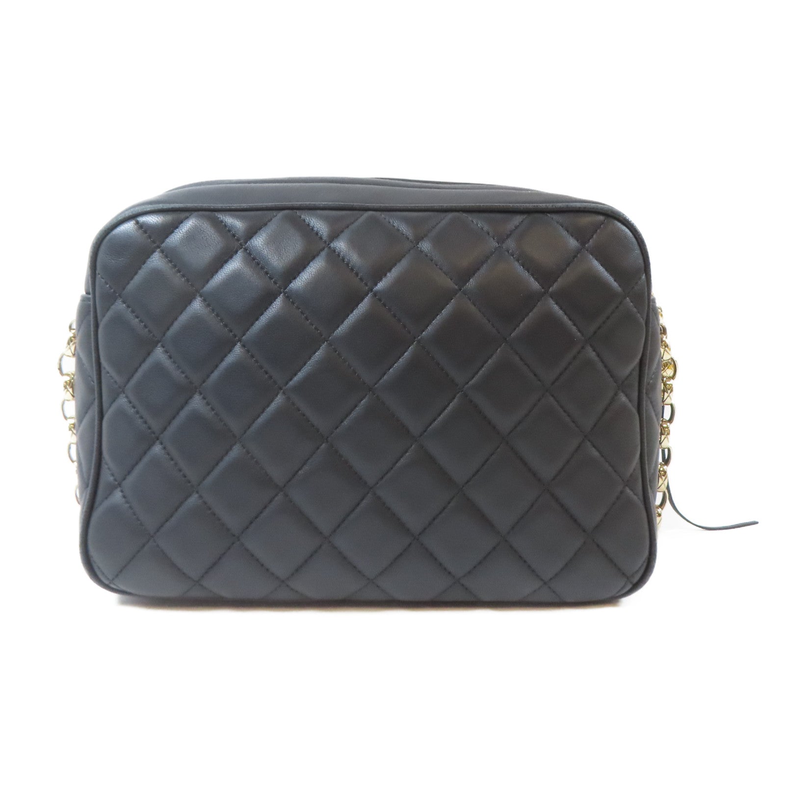 CHANEL 菱格羊皮皮革Chain Shoulder Bag金扣鏈帶肩背袋黑色